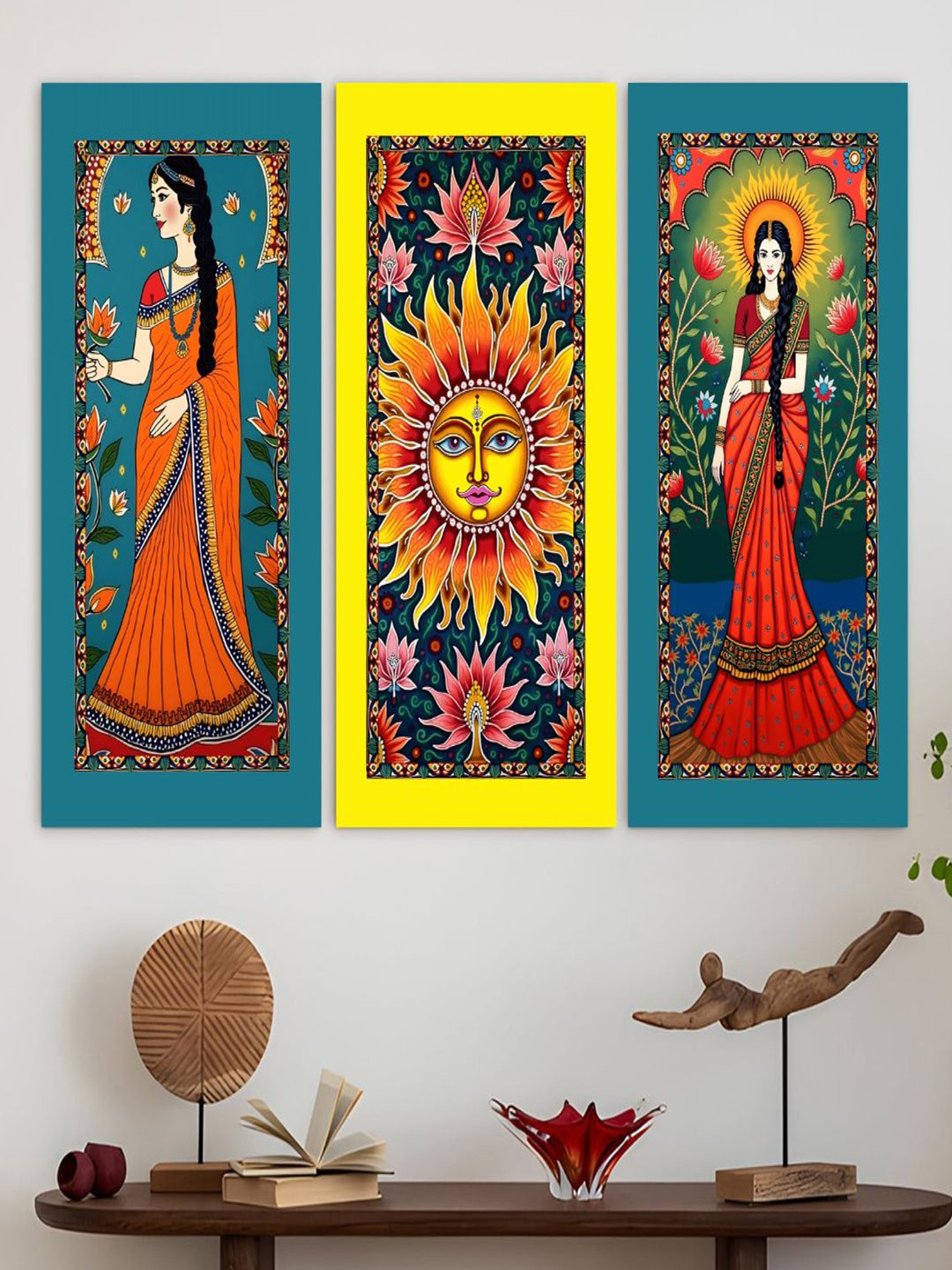 CVANU Yellow & Blue 3 Pieces Madhubani Paintings Floral & Botanical Canvas Wall Art
CVANU Yellow & Blue 3 Pieces Madhubani Paintings Floral & Botanical Canvas Wall Art