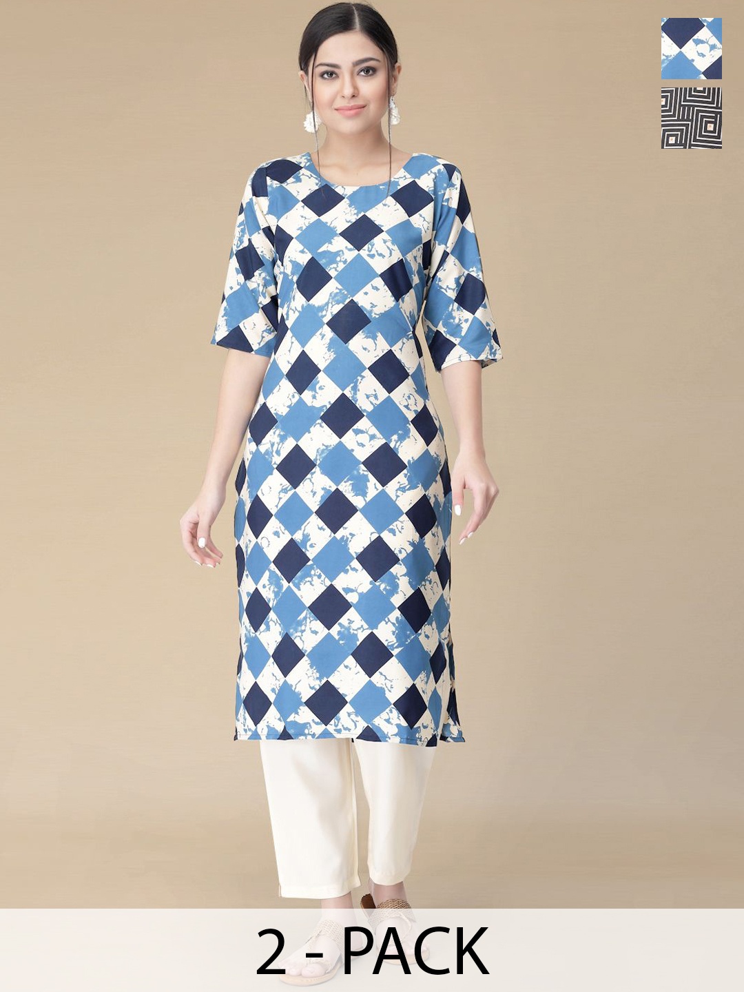 Moda Rapido Selection Of 2 Geometric Printed Round Neck Straight Kurtas With Trousers, Blue
Moda Rapido Selection Of 2 Geometric Printed Round Neck Straight Kurtas With Trousers, Blue