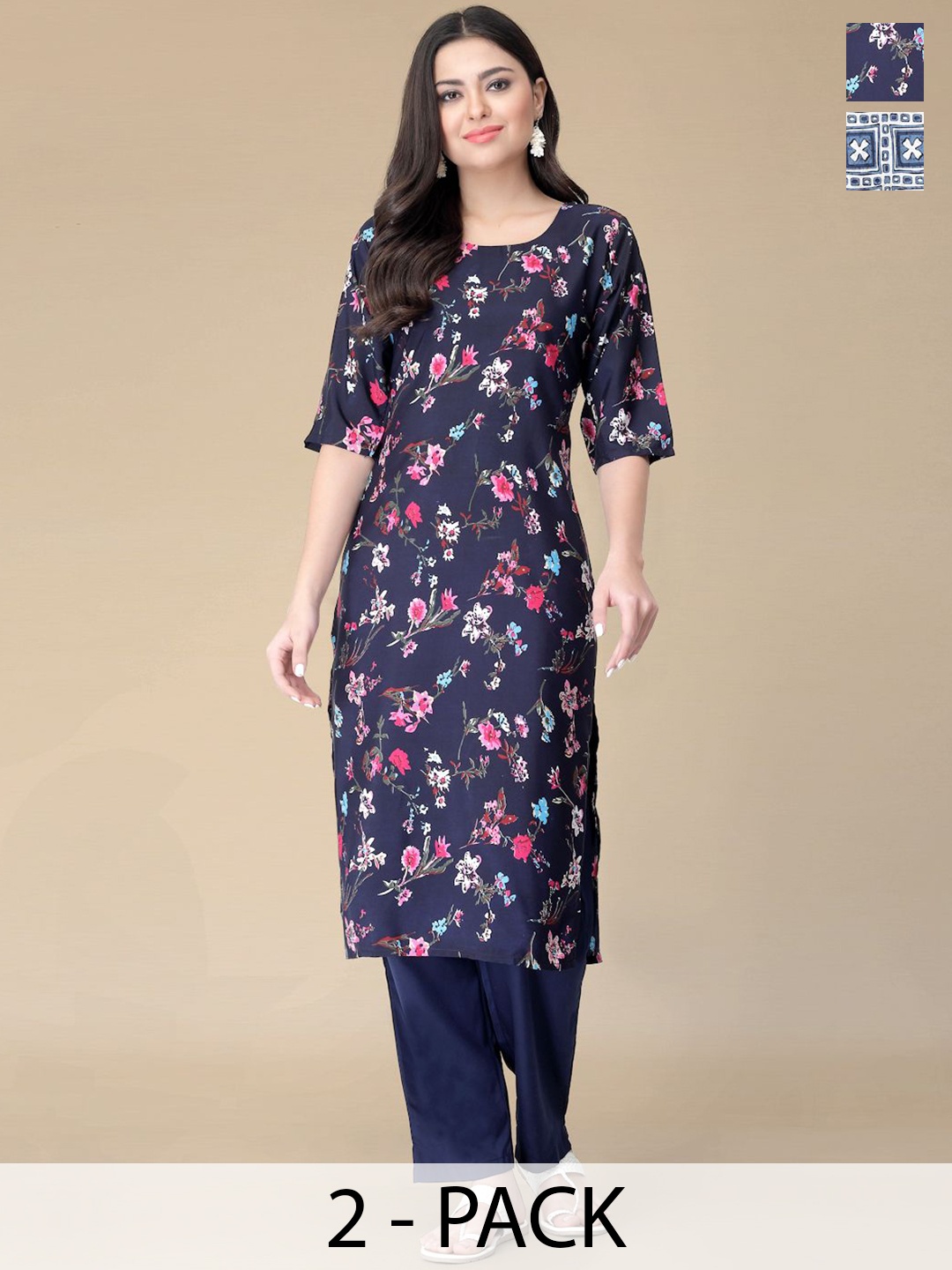 Moda Rapido Selection Of 2 Floral Printed Round Neck Straight Kurtas With Trousers, Blue
Moda Rapido Selection Of 2 Floral Printed Round Neck Straight Kurtas With Trousers, Blue