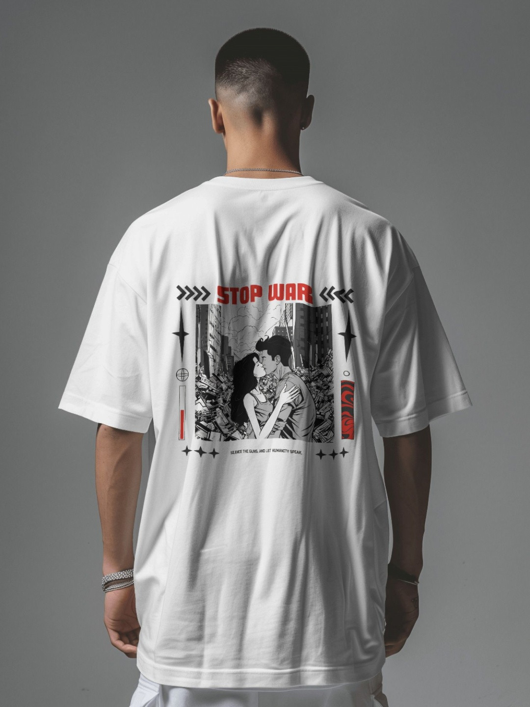 C CALOYA Men Printed Drop-Shoulder Sleeves Applique T-shirt, White
C CALOYA Men Printed Drop-Shoulder Sleeves Applique T-shirt, White