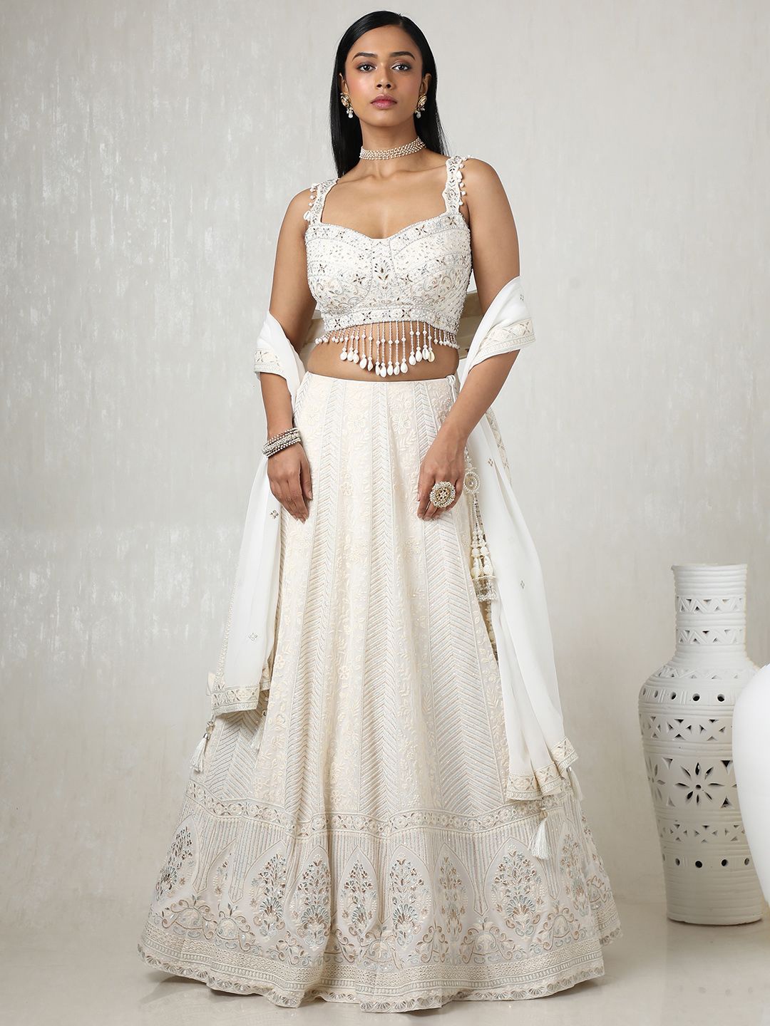 Soch Embellished Beads and Stones Ready to Wear Lehenga & Blouse With Dupatta, Cream
Soch Embellished Beads and Stones Ready to Wear Lehenga & Blouse With Dupatta, Cream