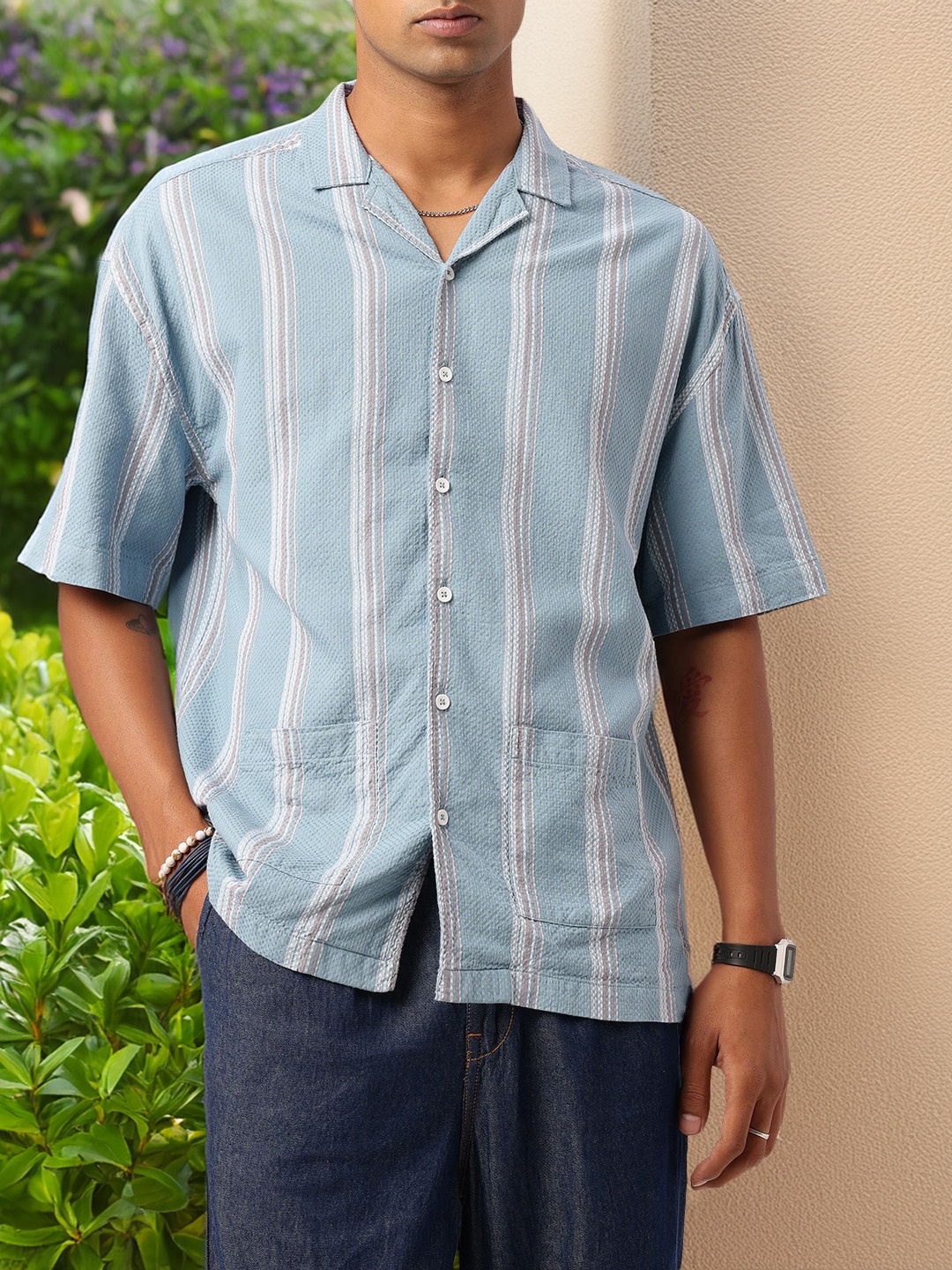 Kook N Keech Stylish Resort Vibe Striped & Textured Relaxed Fit Cuban Collar Shirt, Blue
Kook N Keech Stylish Resort Vibe Striped & Textured Relaxed Fit Cuban Collar Shirt, Blue