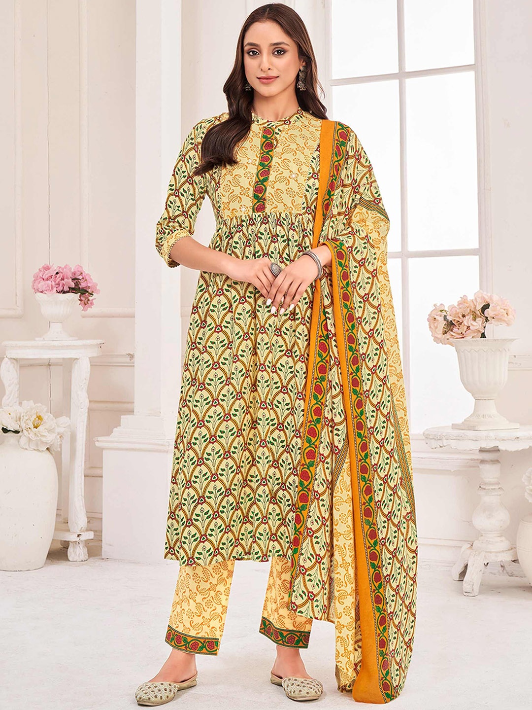MOJILAA Floral Printed Mandarin Collar A-Line Kurta With Salwar And Dupatta, Yellow
MOJILAA Floral Printed Mandarin Collar A-Line Kurta With Salwar And Dupatta, Yellow