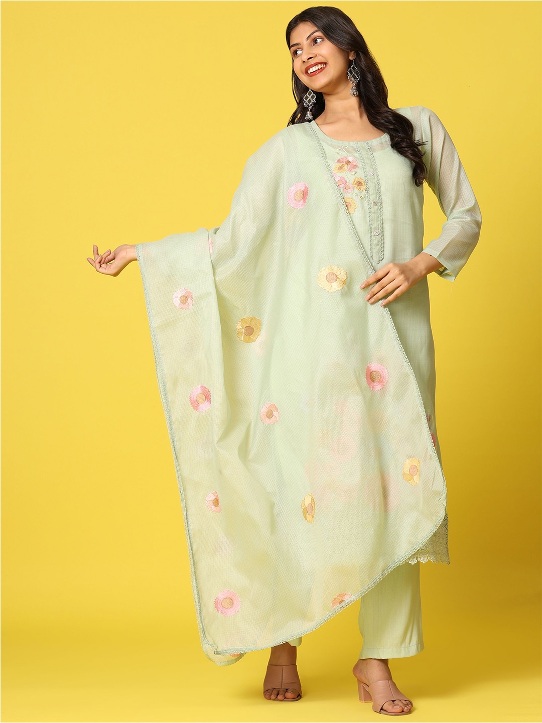 Mamicha Women Floral Regular Pure Cotton Kurta with Palazzos & With Dupatta, Sea green
Mamicha Women Floral Regular Pure Cotton Kurta with Palazzos & With Dupatta, Sea green