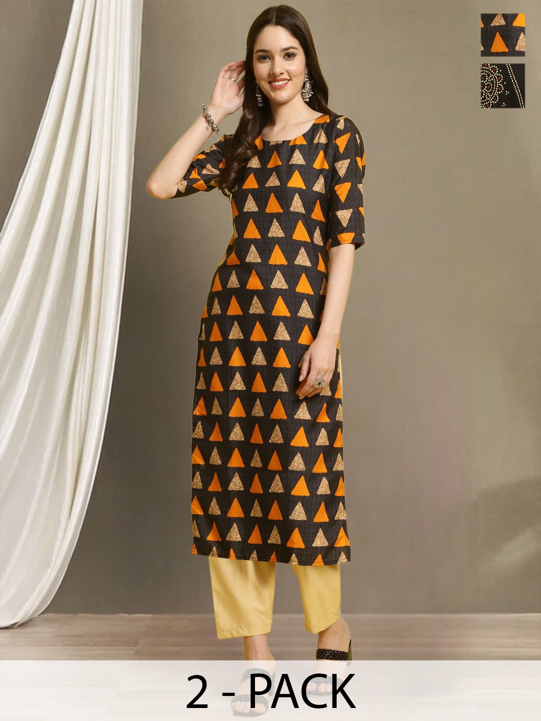 Moda Rapido Selection Of 2 Geometric Printed Straight Kurta With Trousers, Black
Moda Rapido Selection Of 2 Geometric Printed Straight Kurta With Trousers, Black