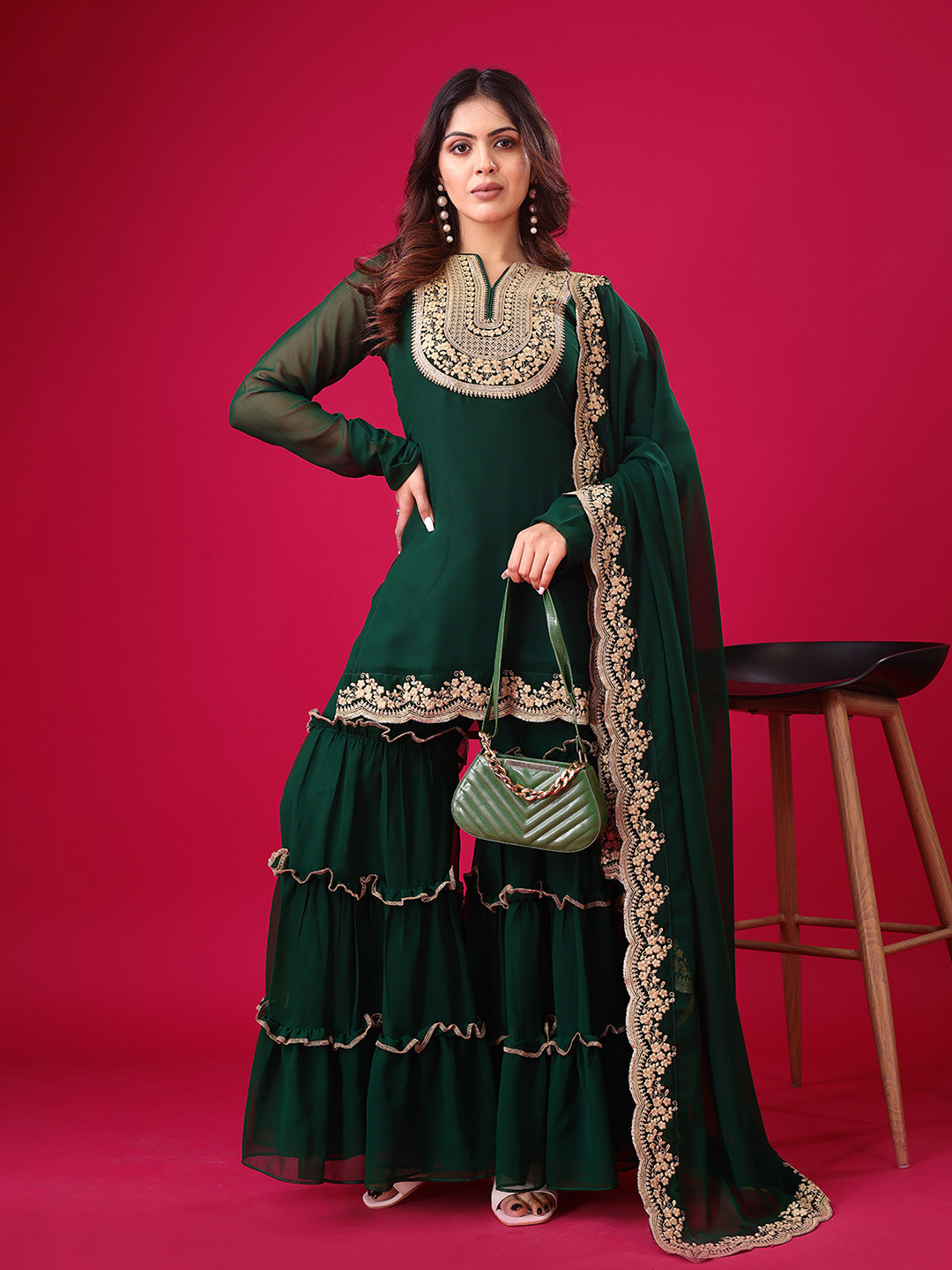 HARI FASHION Women Embroidered Regular Sequinned Kurti with Sharara & With Dupatta, Green
HARI FASHION Women Embroidered Regular Sequinned Kurti with Sharara & With Dupatta, Green