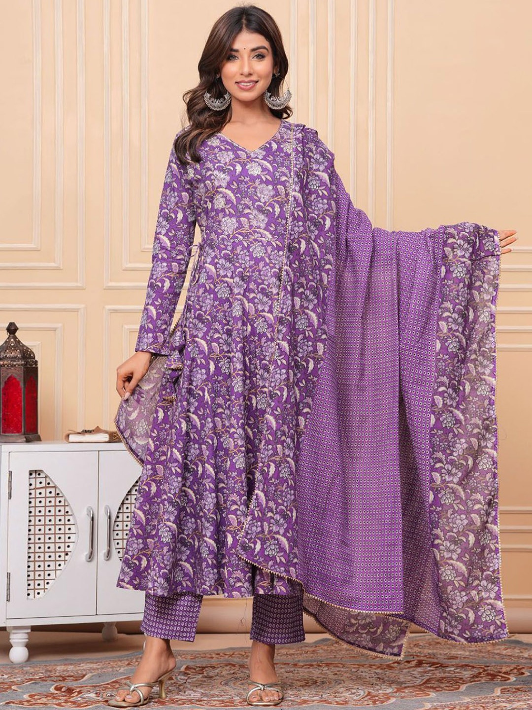 Meena Bazaar Floral Printed Sequinned Anarkali Kurta With Trouser And Dupatta, Purple
Meena Bazaar Floral Printed Sequinned Anarkali Kurta With Trouser And Dupatta, Purple