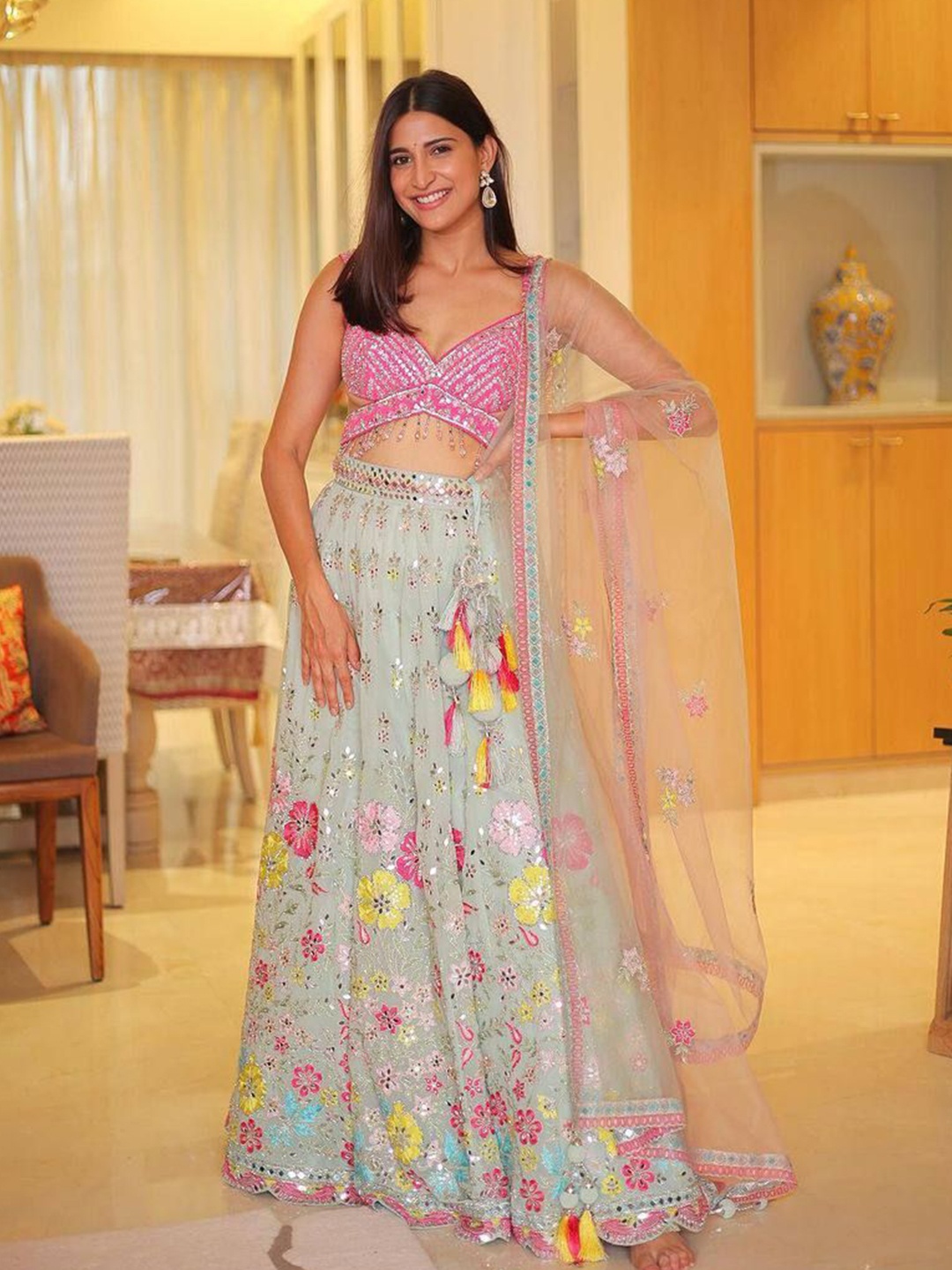 VILLE FASHION Embroidered Mirror Work Semi-Stitched Lehenga & Unstitched Blouse Set, Blue
VILLE FASHION Embroidered Mirror Work Semi-Stitched Lehenga & Unstitched Blouse Set, Blue