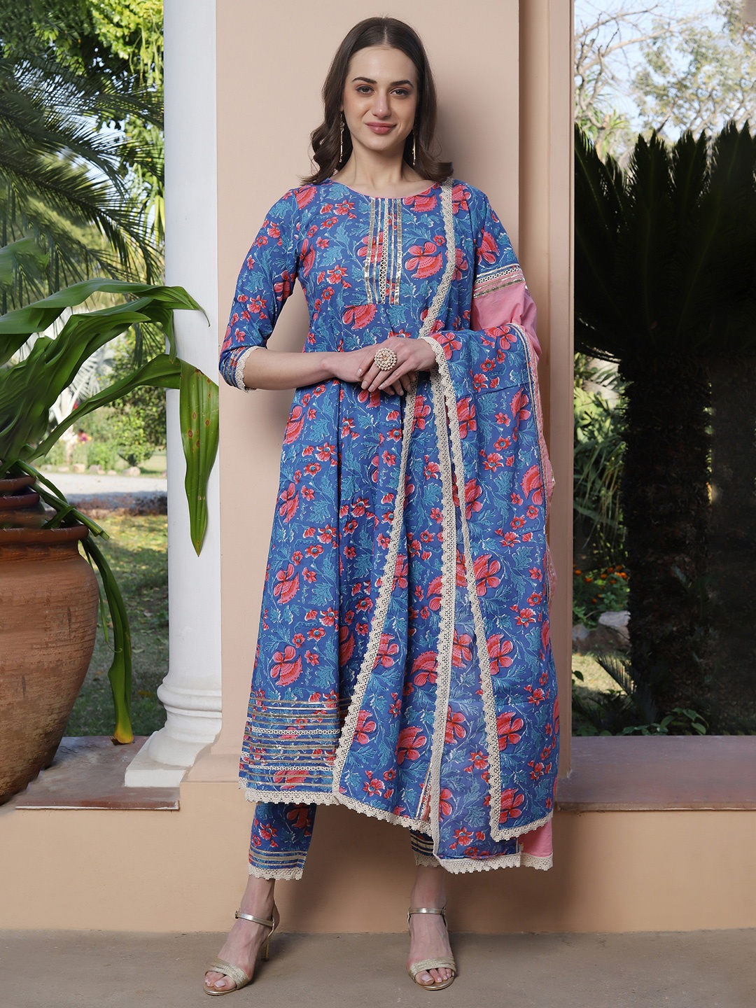 HRITIKA Floral Printed Gotta Patti Round Neck Anarkali Kurta With Trousers & Dupatta, Blue
HRITIKA Floral Printed Gotta Patti Round Neck Anarkali Kurta With Trousers & Dupatta, Blue