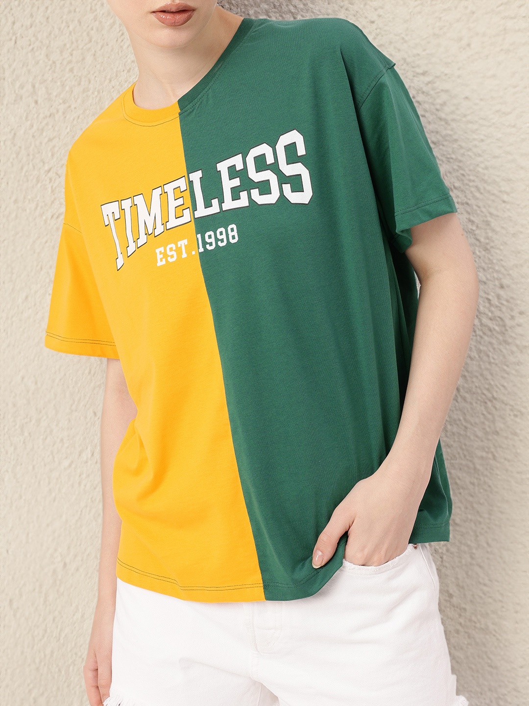 DressBerry Street Grunge Aesthetic Typography Printed Colourblocked Oversized T-shirt, Yellow
DressBerry Street Grunge Aesthetic Typography Printed Colourblocked Oversized T-shirt, Yellow