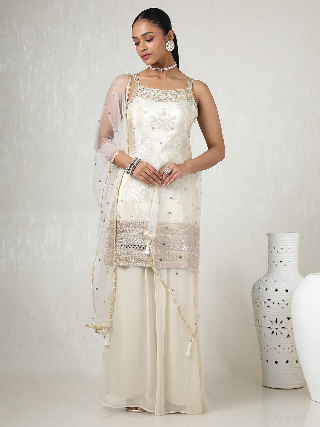 Soch Women Floral Embroidered Regular Sequinned Kurta with Palazzos & With Dupatta, Off white
Soch Women Floral Embroidered Regular Sequinned Kurta with Palazzos & With Dupatta, Off white
