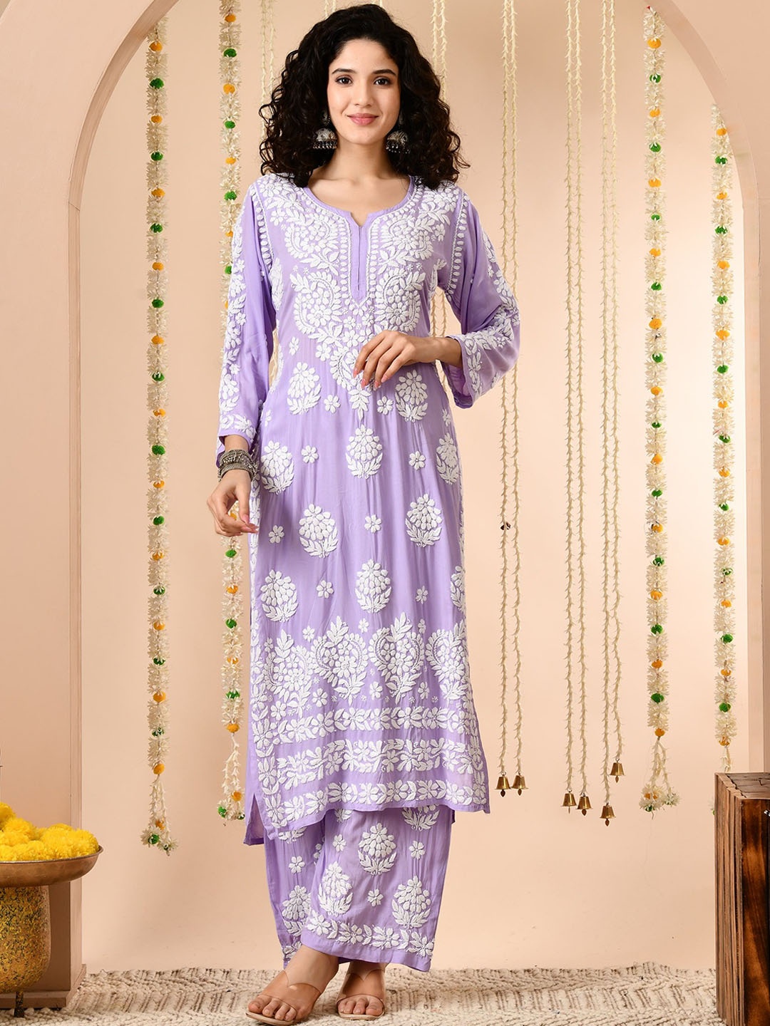 Syrish Women Embroidered Regular Chikankari Pure Cotton Kurta with Palazzos, Purple
Syrish Women Embroidered Regular Chikankari Pure Cotton Kurta with Palazzos, Purple