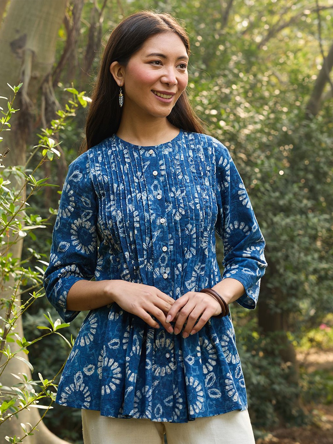 OKHAI Women Indika Hand-Embroidered and Hand-Block Printed Pure Cotton Top, Blue
OKHAI Women Indika Hand-Embroidered and Hand-Block Printed Pure Cotton Top, Blue
