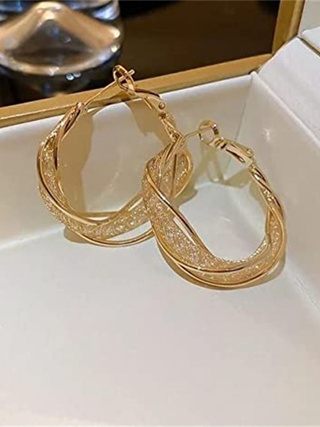 PolluxCraft Gold Plated Artificial Stones Studded Contemporary Shaped Korean Hoop Earrings
PolluxCraft Gold Plated Artificial Stones Studded Contemporary Shaped Korean Hoop Earrings