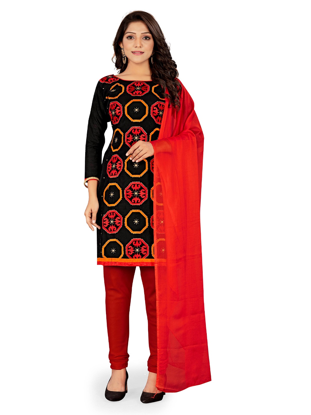 HERE&NOW Ethnic Motifs Embroidered Thread Work Chanderi Cotton Unstitched Dress Material, Black
HERE&NOW Ethnic Motifs Embroidered Thread Work Chanderi Cotton Unstitched Dress Material, Black