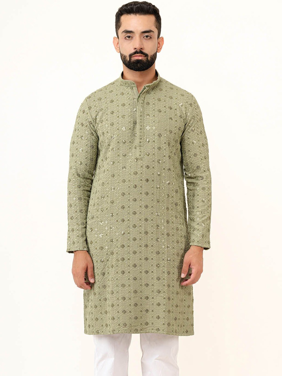 Tistabene Geometric Embroidered Sequinned Mandarin Collar Pure Cotton Straight Kurta, Green
Tistabene Geometric Embroidered Sequinned Mandarin Collar Pure Cotton Straight Kurta, Green