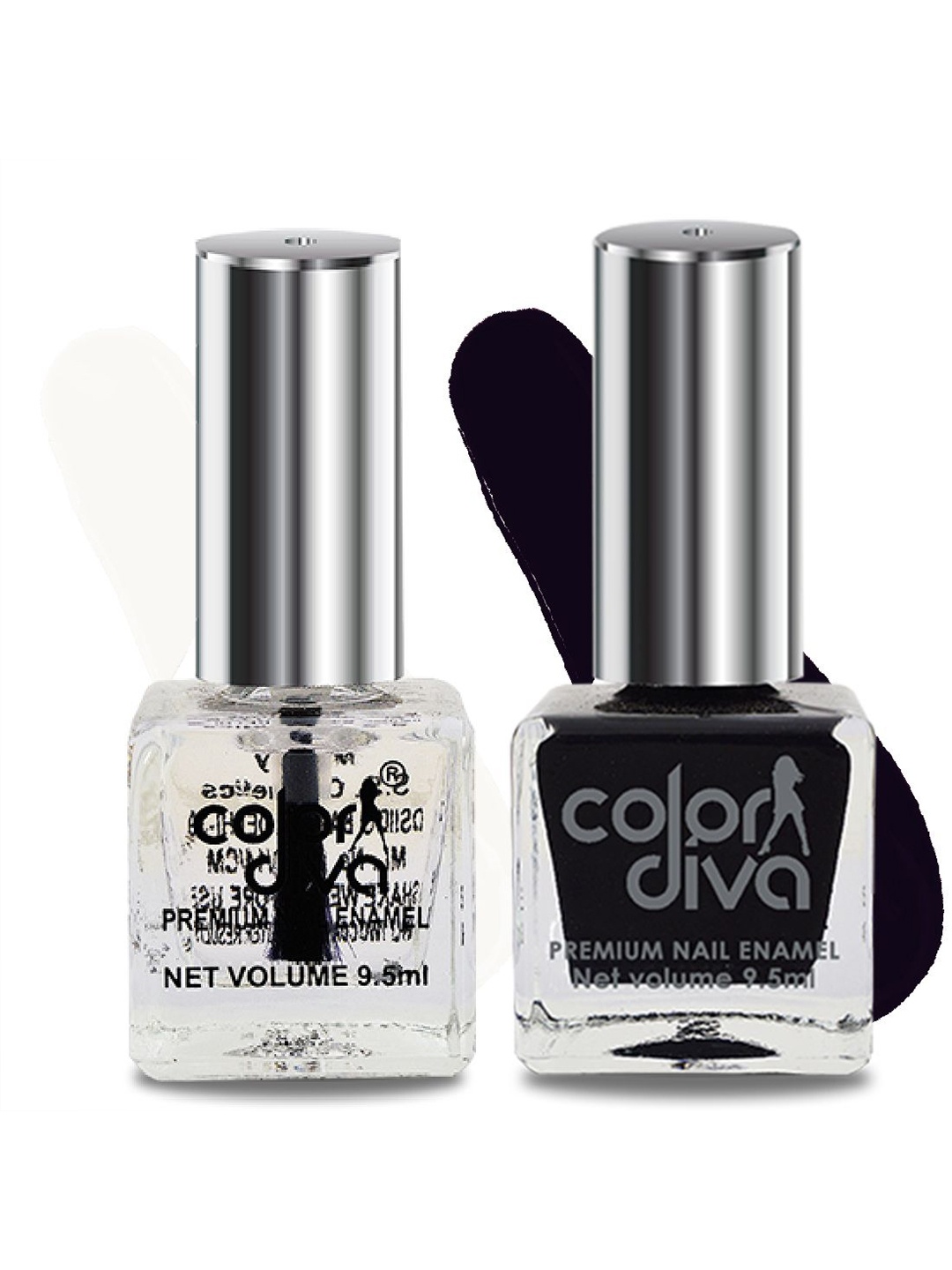 Color Diva Set Of 2 Long Lasting Nail Enamel - 9.5 ml Each - Black & Top Coat, Transparent
Color Diva Set Of 2 Long Lasting Nail Enamel - 9.5 ml Each - Black & Top Coat, Transparent