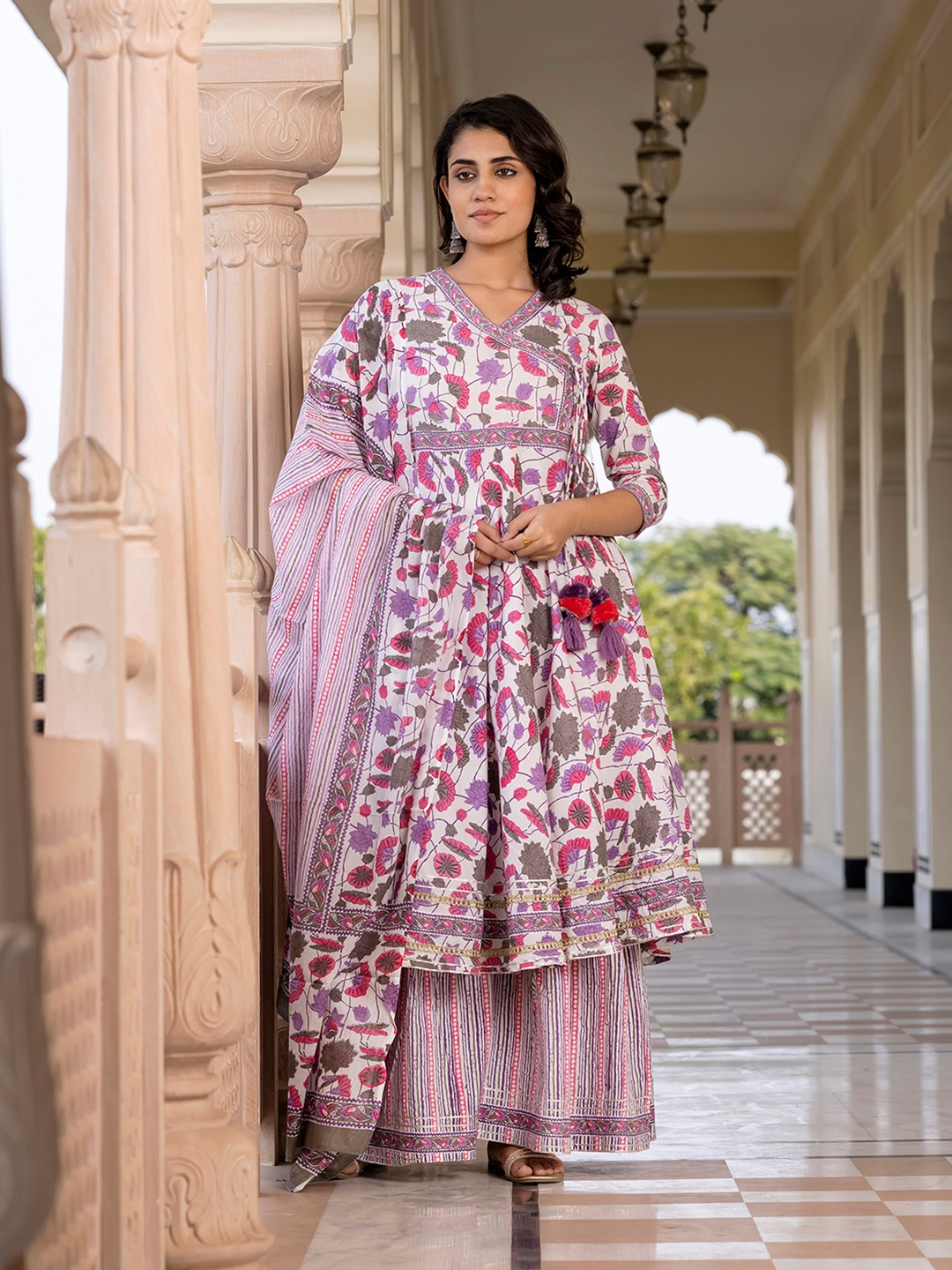 KALINI Women Floral Printed Angrakha Pure Cotton Kurta with Palazzos & With Dupatta, Pink
KALINI Women Floral Printed Angrakha Pure Cotton Kurta with Palazzos & With Dupatta, Pink