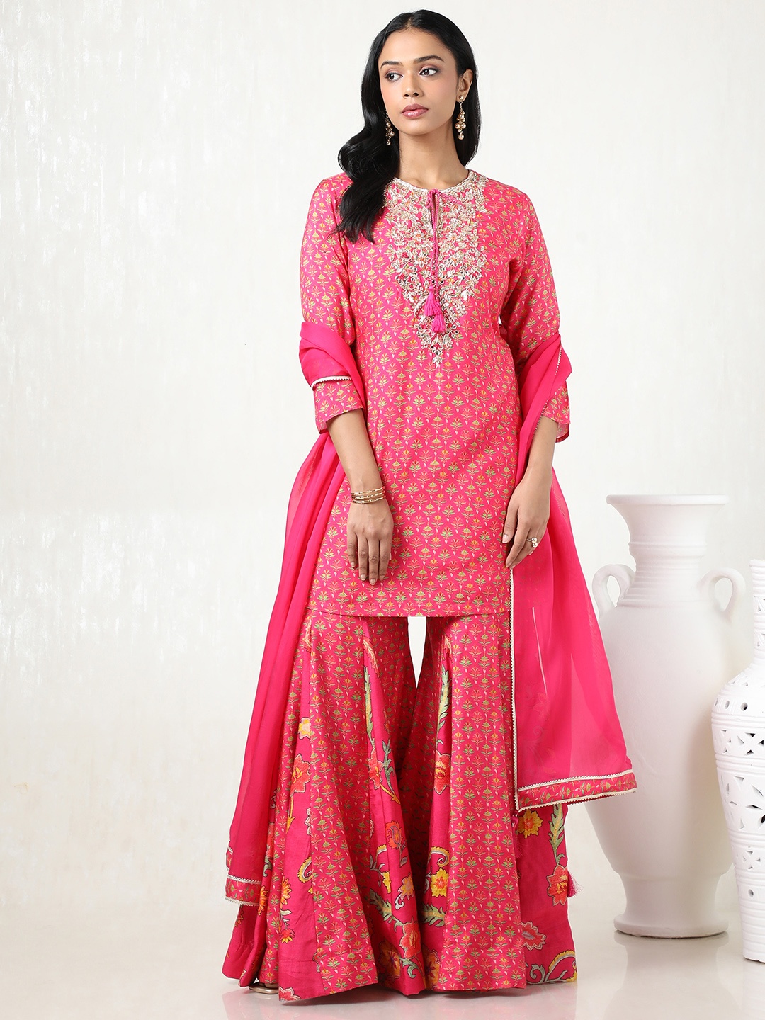 Soch Women Floral Printed Regular Mirror Work Kurta with Sharara & With Dupatta, Fuchsia
Soch Women Floral Printed Regular Mirror Work Kurta with Sharara & With Dupatta, Fuchsia