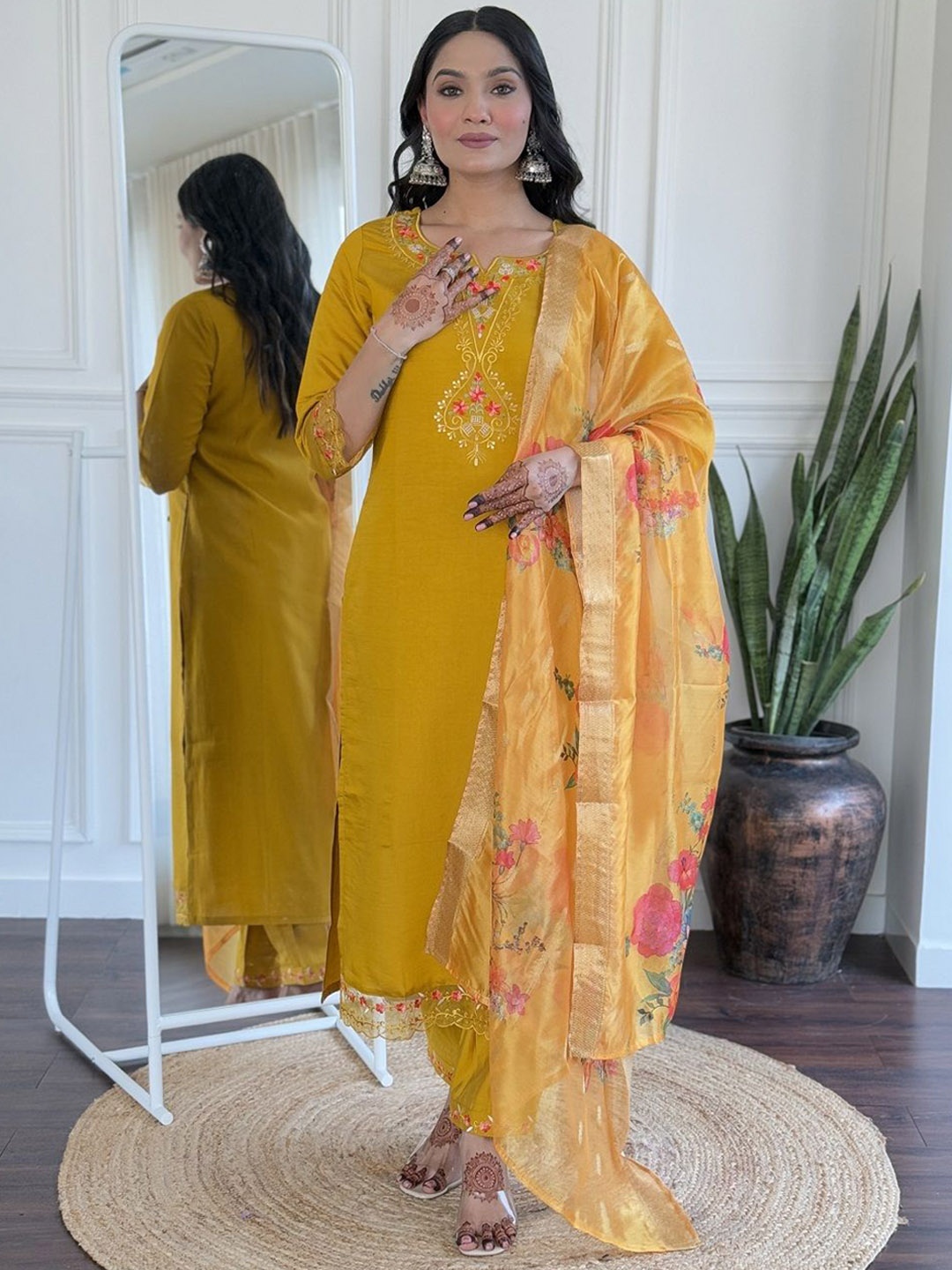 KOTRONS Women Embroidered Regular Thread Work Pure Silk Kurta with Trousers & With Dupatta, Mustard
KOTRONS Women Embroidered Regular Thread Work Pure Silk Kurta with Trousers & With Dupatta, Mustard