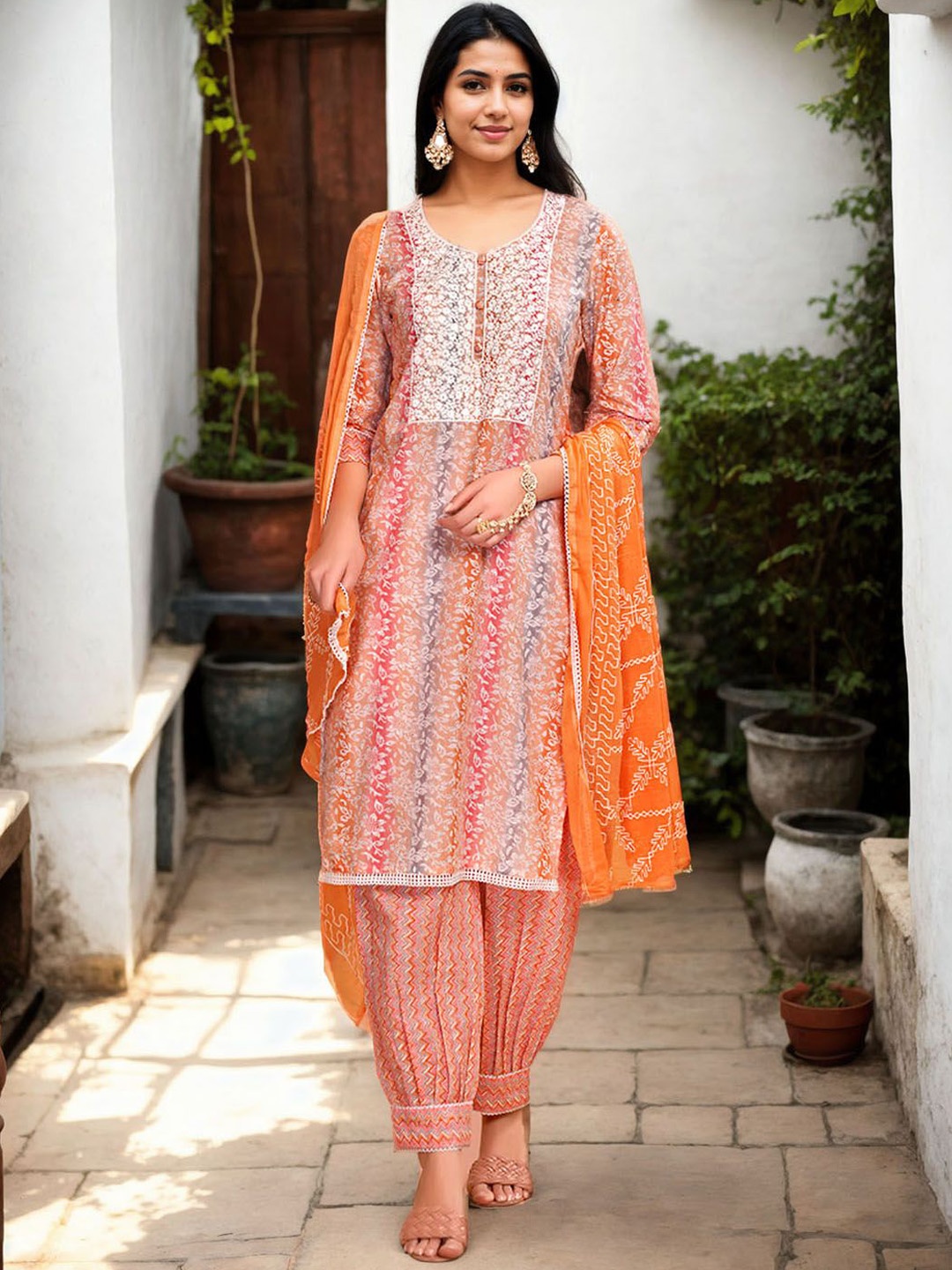 Anouk Women Floral Embroidered Regular Thread Work Pure Cotton Kurta with Harem Pants & With Dupatta, Orange
Anouk Women Floral Embroidered Regular Thread Work Pure Cotton Kurta with Harem Pants & With Dupatta, Orange