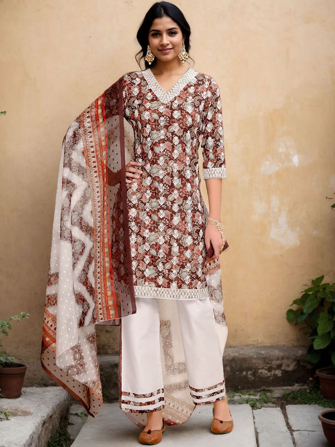 Anouk Women Floral Embroidered Regular Chikankari Kurta with Palazzos & With Dupatta, Coffee brown
Anouk Women Floral Embroidered Regular Chikankari Kurta with Palazzos & With Dupatta, Coffee brown