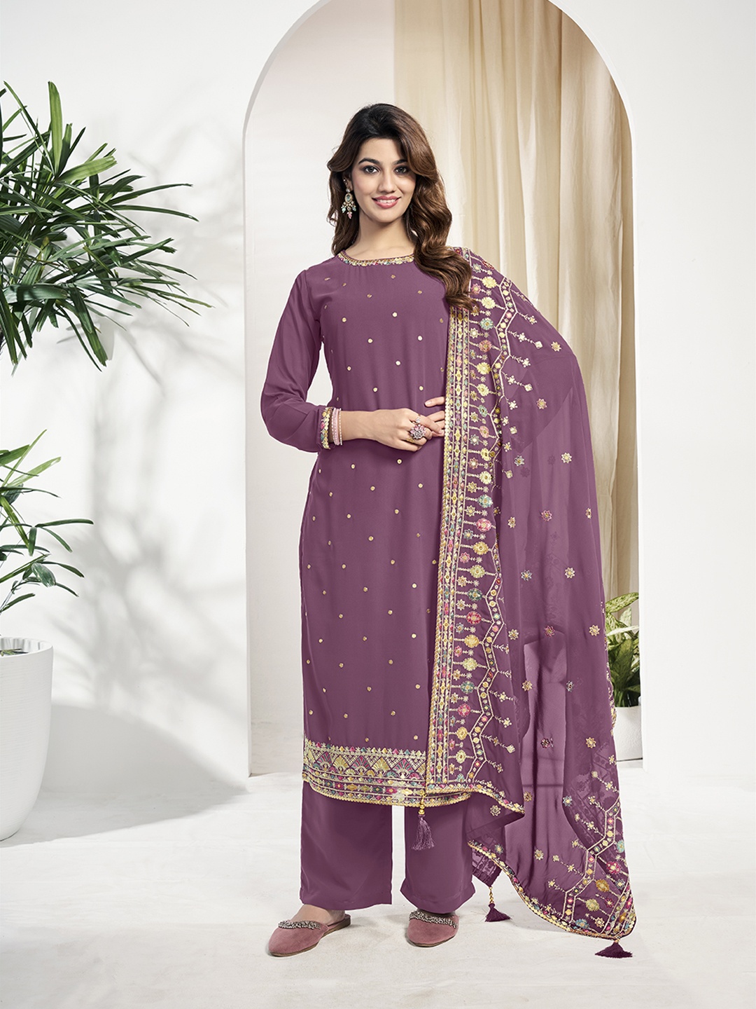 Inddus Women Ethnic Motifs Embroidered Regular Sequinned Kurta with Trousers & With Dupatta, Mauve
Inddus Women Ethnic Motifs Embroidered Regular Sequinned Kurta with Trousers & With Dupatta, Mauve