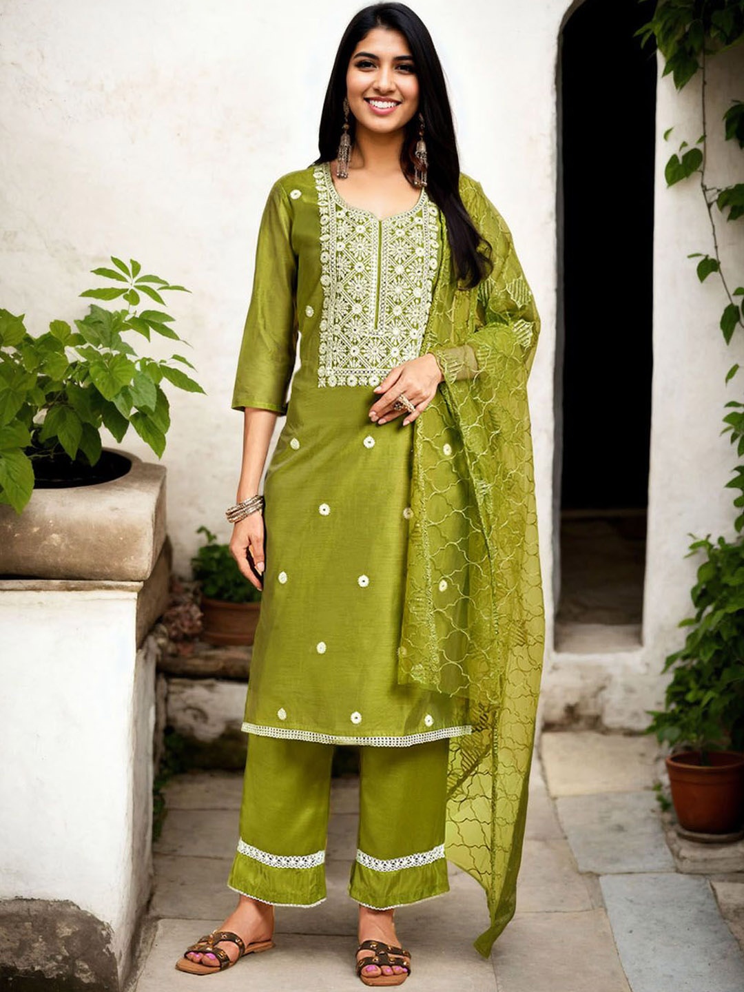 Anouk Women Ethnic Motifs Embroidered Regular Thread Work Chanderi Silk Kurta with Palazzos & With Dupatta, Green
Anouk Women Ethnic Motifs Embroidered Regular Thread Work Chanderi Silk Kurta with Palazzos & With Dupatta, Green