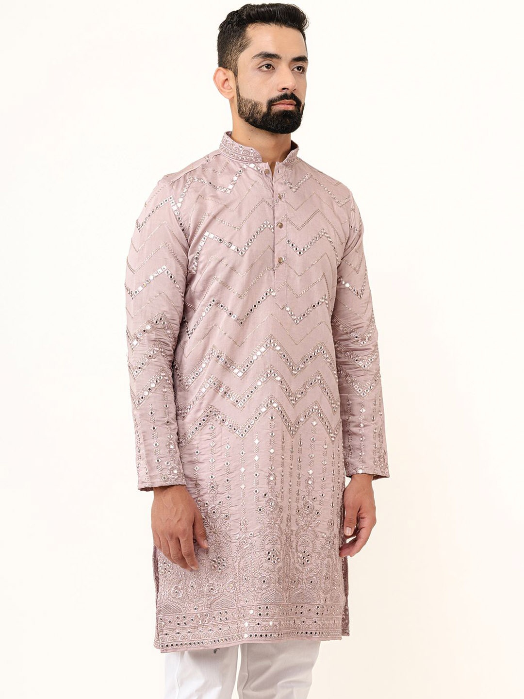 Tistabene Chevron Embroidered Mirror Work Mandarion Collar Pure Silk Straight Kurta, Pink
Tistabene Chevron Embroidered Mirror Work Mandarion Collar Pure Silk Straight Kurta, Pink