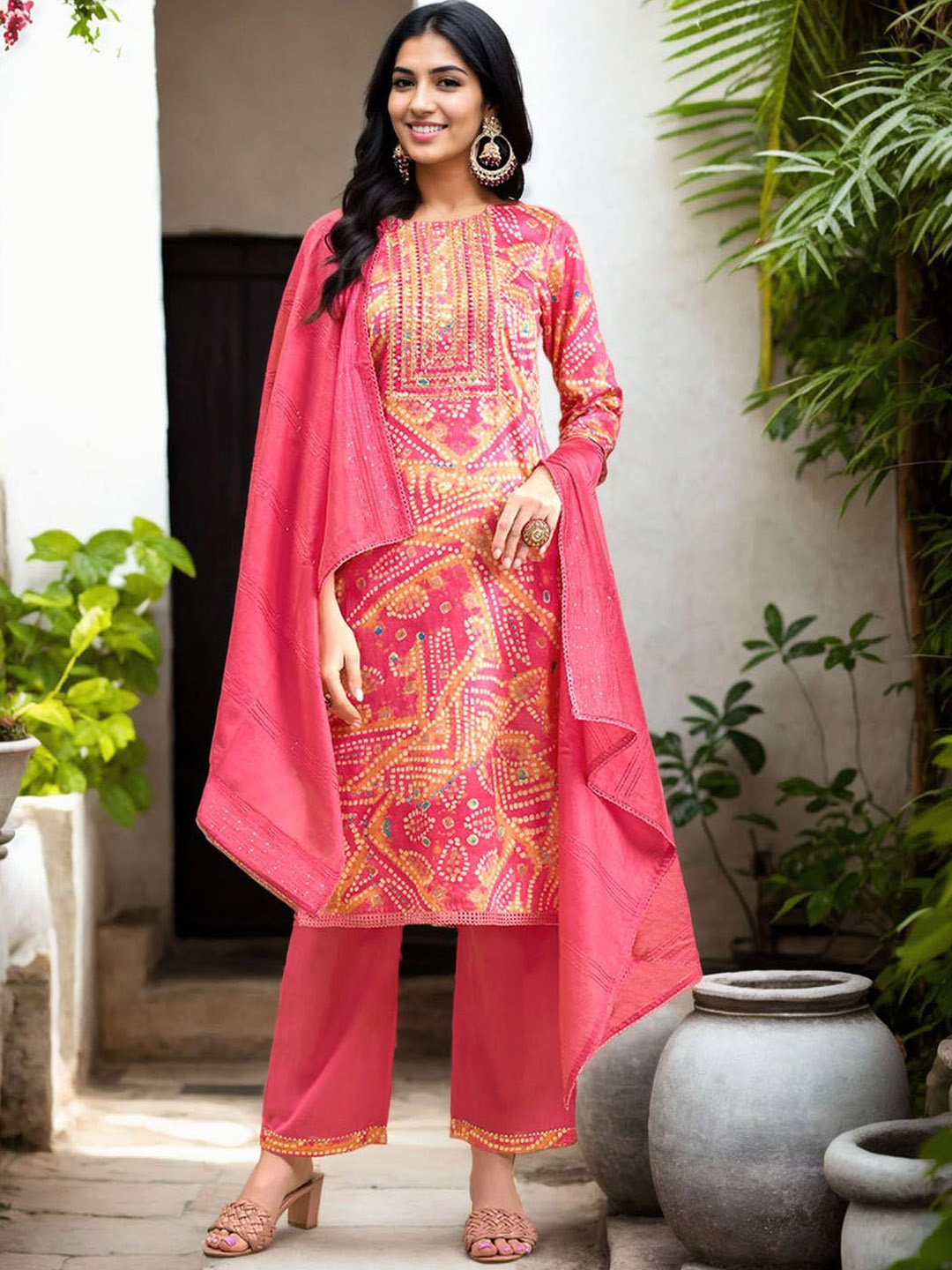 Anouk Women Bandhani Embroidered Regular Beads and Stones Pure Cotton Kurta with Palazzos & With Dupatta, Pink
Anouk Women Bandhani Embroidered Regular Beads and Stones Pure Cotton Kurta with Palazzos & With Dupatta, Pink