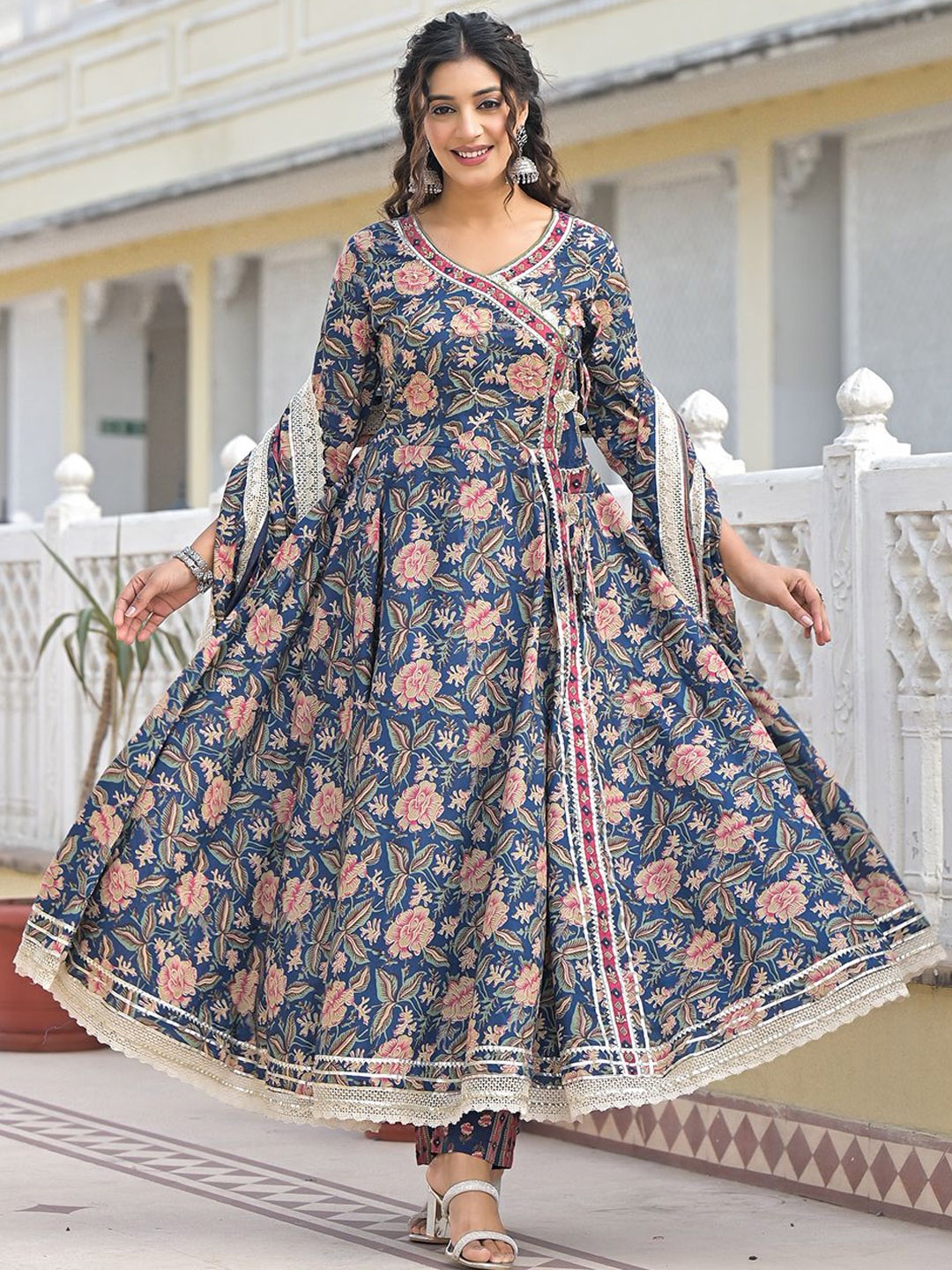 Varanga Women Floral Printed Angrakha Sequinned Kurta with Trousers & With Dupatta, Blue
Varanga Women Floral Printed Angrakha Sequinned Kurta with Trousers & With Dupatta, Blue