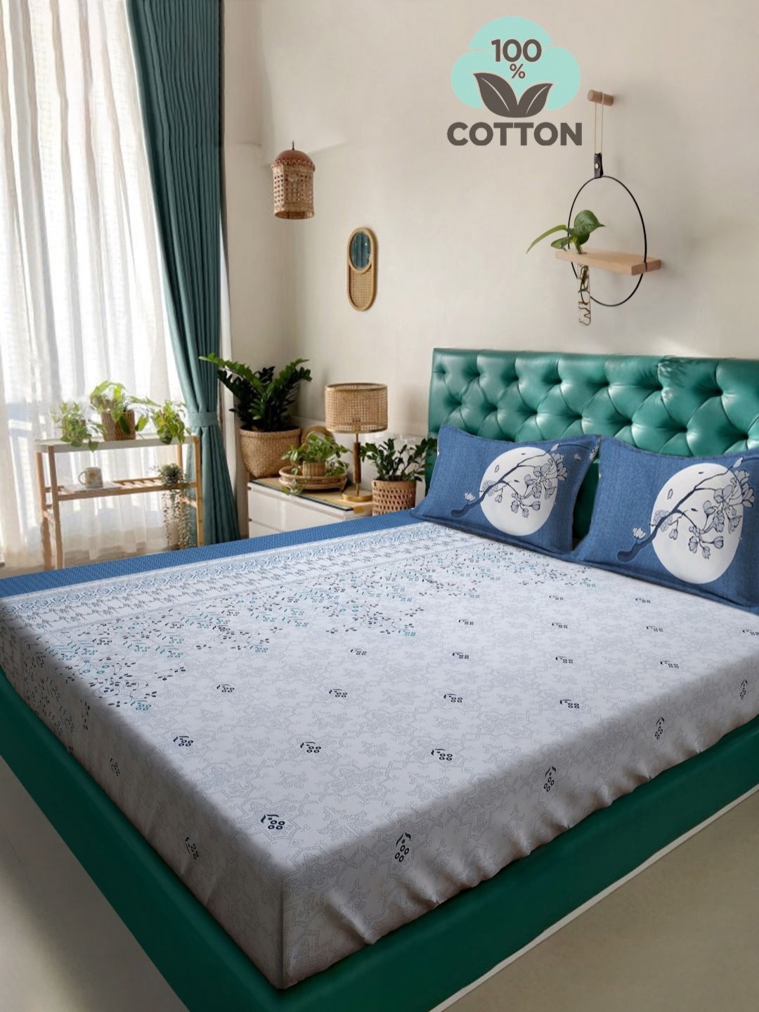 Myntra Elegant Homes Blue Printed 400 TC Pure Cotton King Bedsheet Set 2.70 m x 2.70 m
Myntra Elegant Homes Blue Printed 400 TC Pure Cotton King Bedsheet Set 2.70 m x 2.70 m