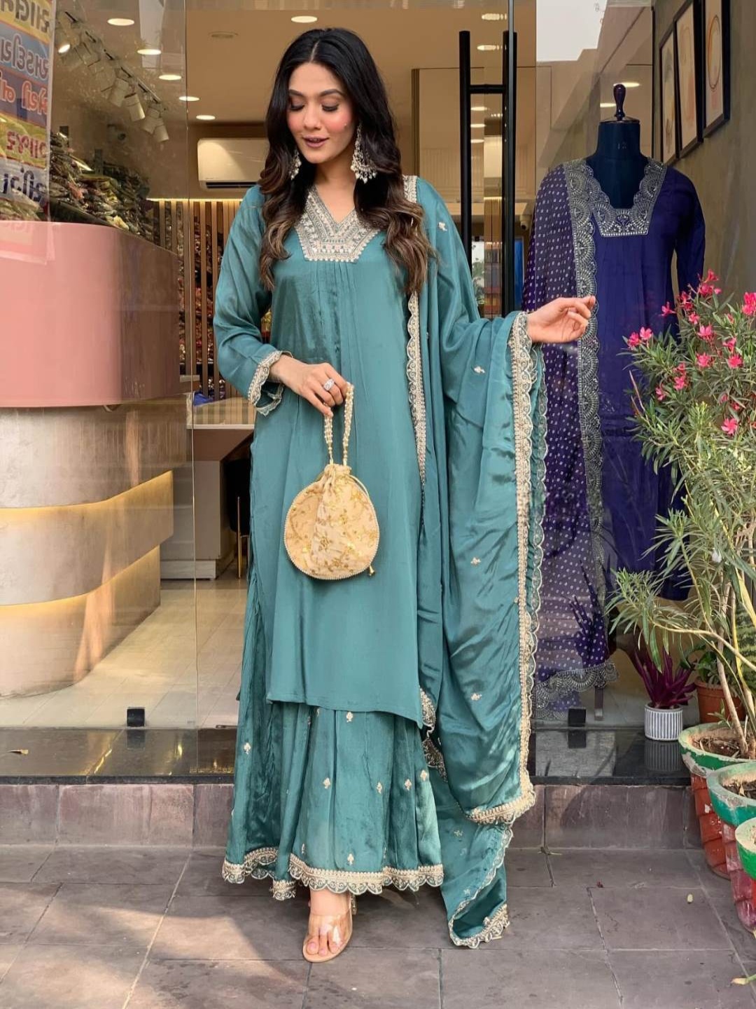 Shatanuvart Export Women Floral Embroidered Regular Kurta with Sharara & With Dupatta, Blue
Shatanuvart Export Women Floral Embroidered Regular Kurta with Sharara & With Dupatta, Blue
