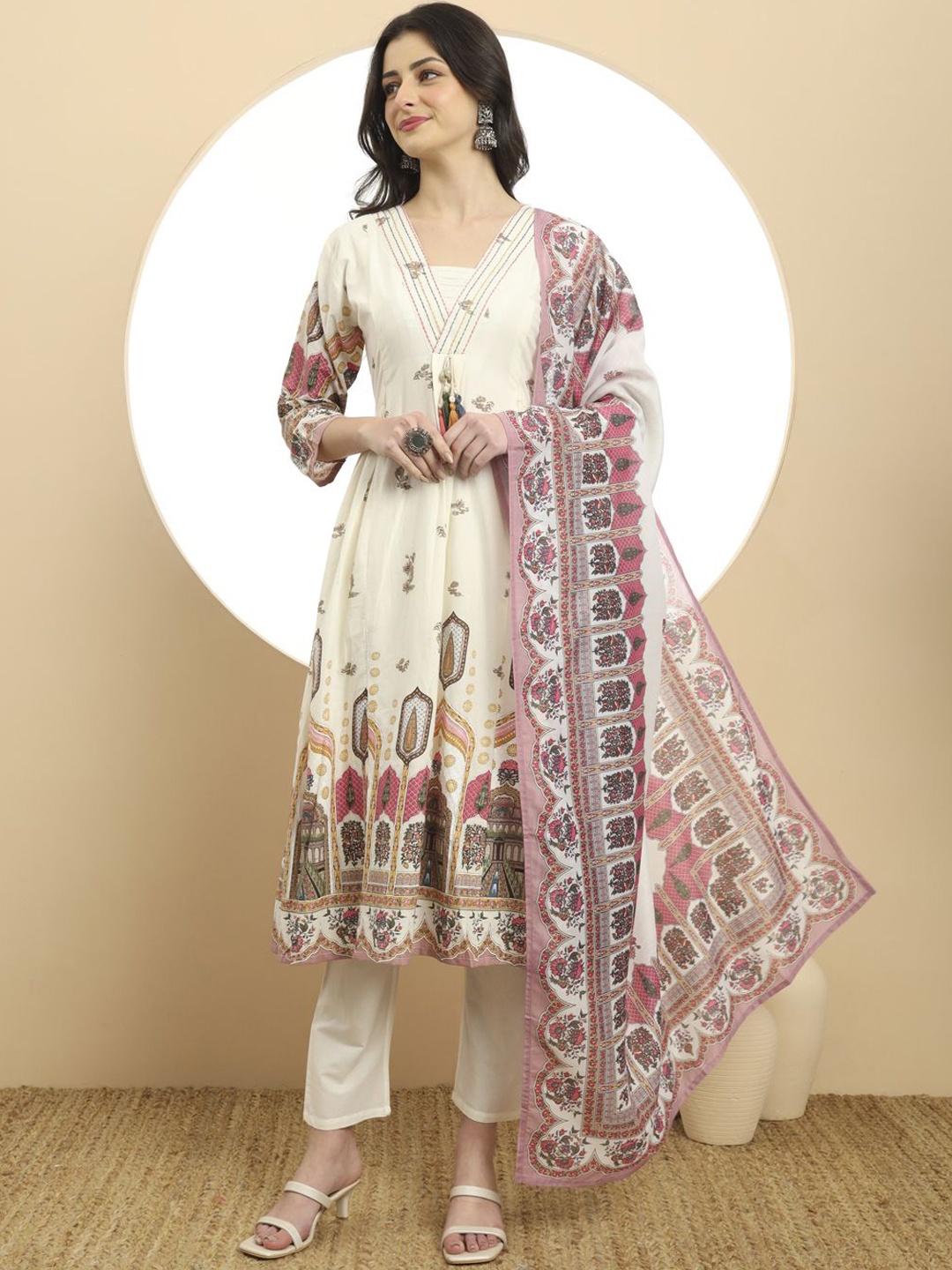 Yufta Women Floral Printed Pleated Kantha Work Pure Cotton Kurta with Trousers & With Dupatta, Cream
Yufta Women Floral Printed Pleated Kantha Work Pure Cotton Kurta with Trousers & With Dupatta, Cream
