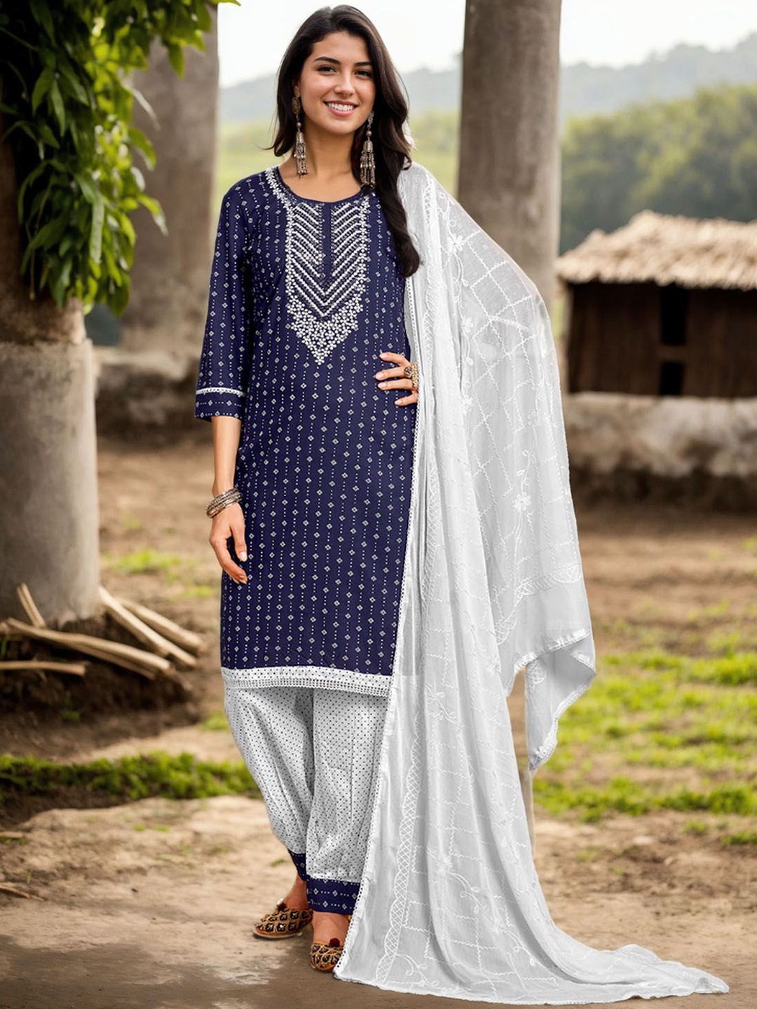 Anouk Women Ethnic Motifs Embroidered Regular Thread Work Kurta with Harem Pants & With Dupatta, Navy blue
Anouk Women Ethnic Motifs Embroidered Regular Thread Work Kurta with Harem Pants & With Dupatta, Navy blue