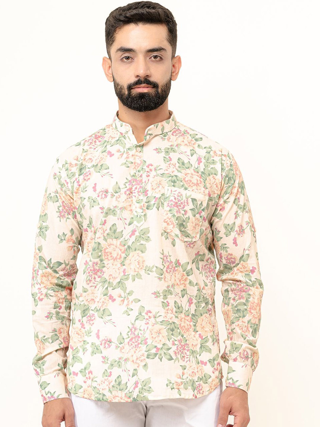 Tistabene Floral Printed Mandarin Collar Cotton Handloom Straight Short Kurta, Off white
Tistabene Floral Printed Mandarin Collar Cotton Handloom Straight Short Kurta, Off white