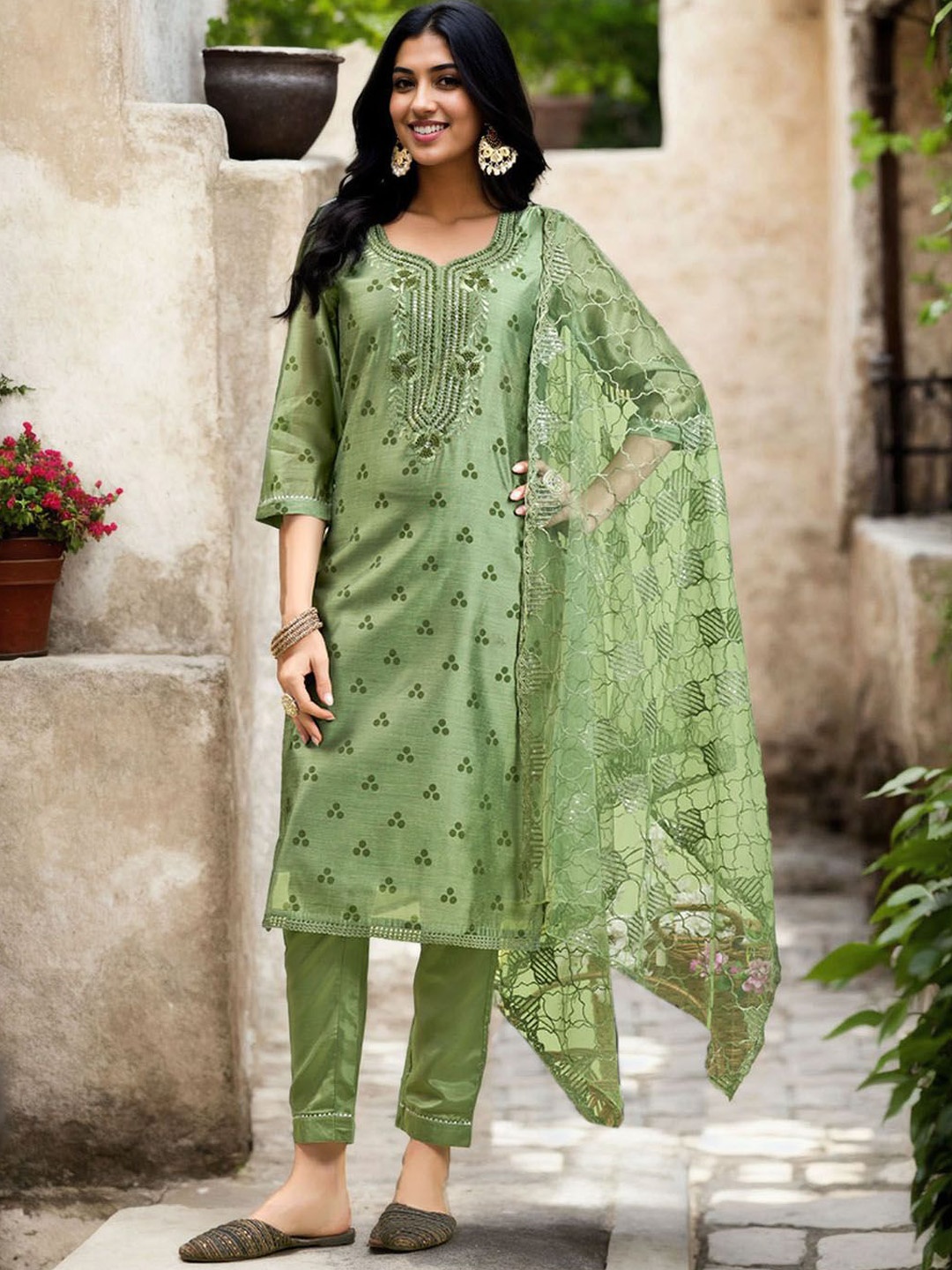 Anouk Women Embroidered Regular Thread Work Chanderi Silk Kurta with Trousers & With Dupatta, Green
Anouk Women Embroidered Regular Thread Work Chanderi Silk Kurta with Trousers & With Dupatta, Green