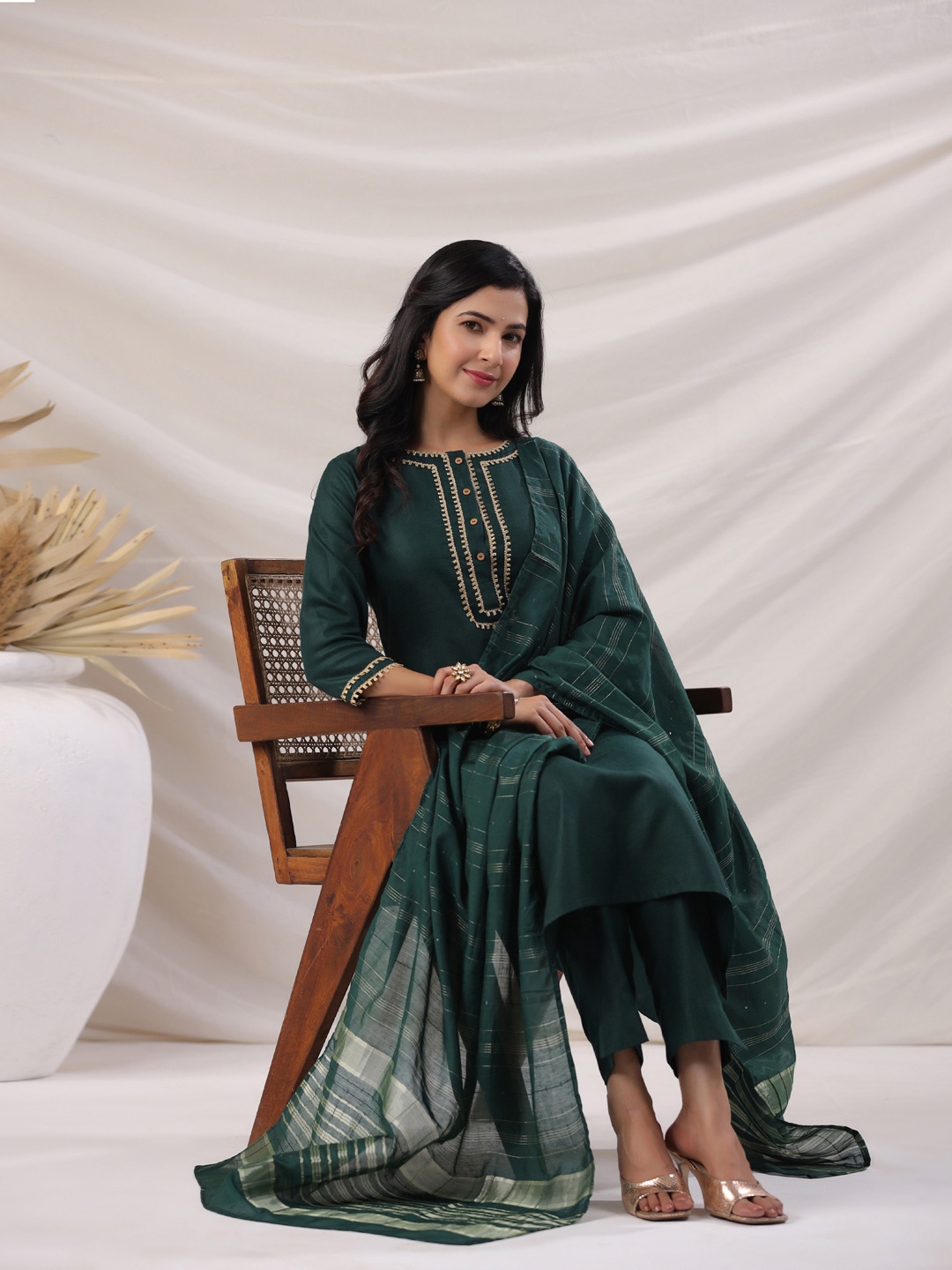 KALINI Women Ethnic Motifs Yoke Design Regular Gotta Patti Pure Cotton Kurta with Trousers & With Dupatta, Green
KALINI Women Ethnic Motifs Yoke Design Regular Gotta Patti Pure Cotton Kurta with Trousers & With Dupatta, Green