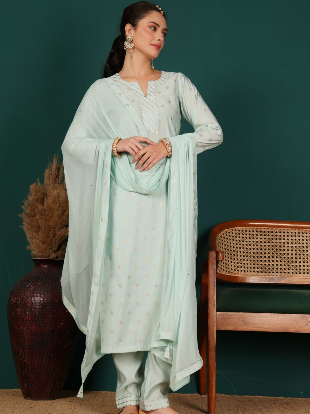 Lative Colours of Fashion Women Regular Gotta Patti Dupion Silk Kurta with Trousers & With Dupatta, Sea green
Lative Colours of Fashion Women Regular Gotta Patti Dupion Silk Kurta with Trousers & With Dupatta, Sea green