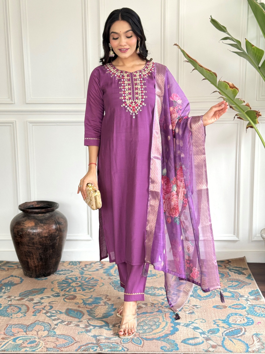 KALINI Women Floral Embroidered Regular Gotta Patti Kurta with Trousers & With Dupatta, Purple
KALINI Women Floral Embroidered Regular Gotta Patti Kurta with Trousers & With Dupatta, Purple