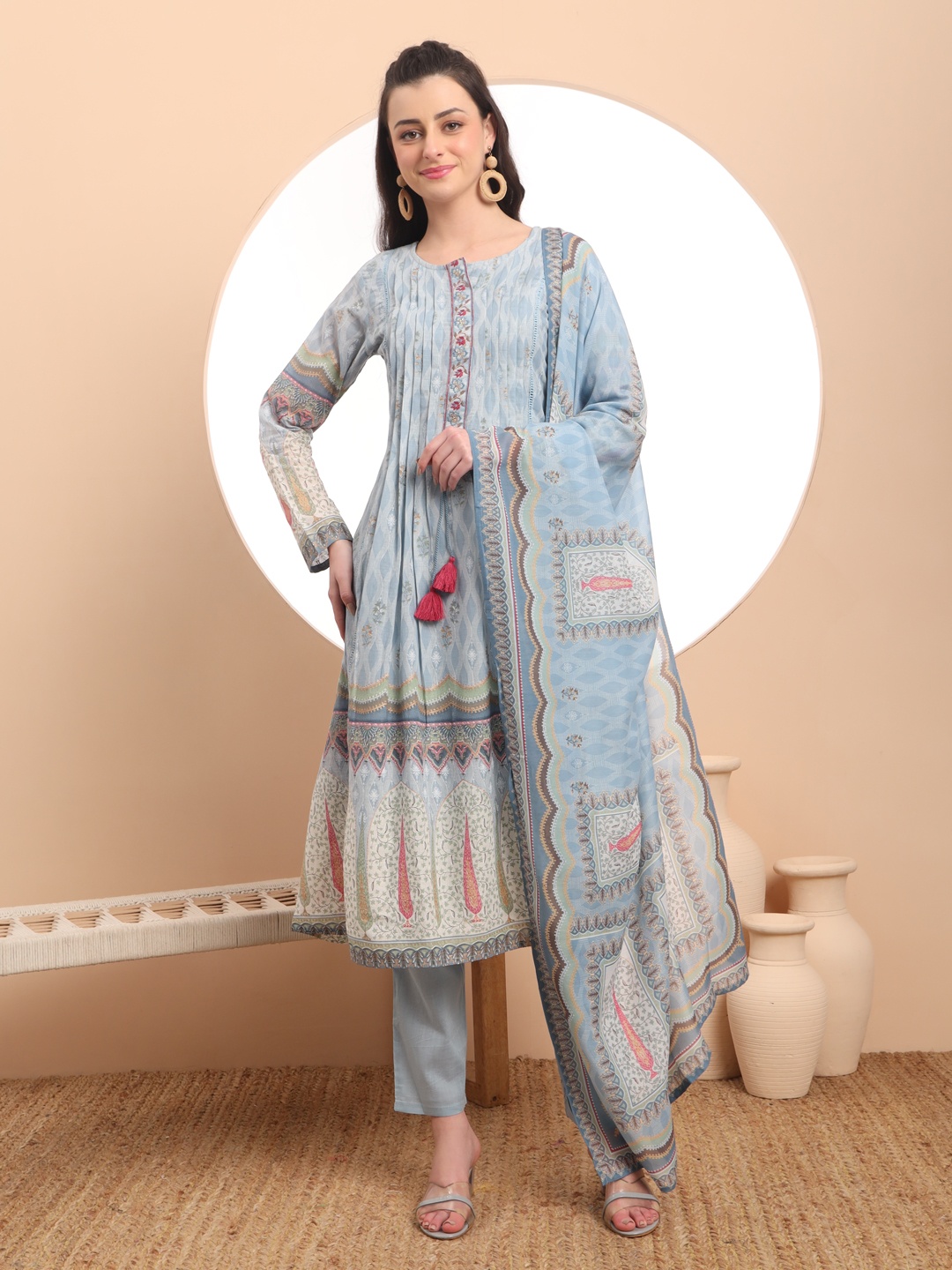 Yufta Women Ethnic Motifs Embroidered Pleated Thread Work Pure Cotton Kurta with Trousers & With Dupatta, Blue
Yufta Women Ethnic Motifs Embroidered Pleated Thread Work Pure Cotton Kurta with Trousers & With Dupatta, Blue