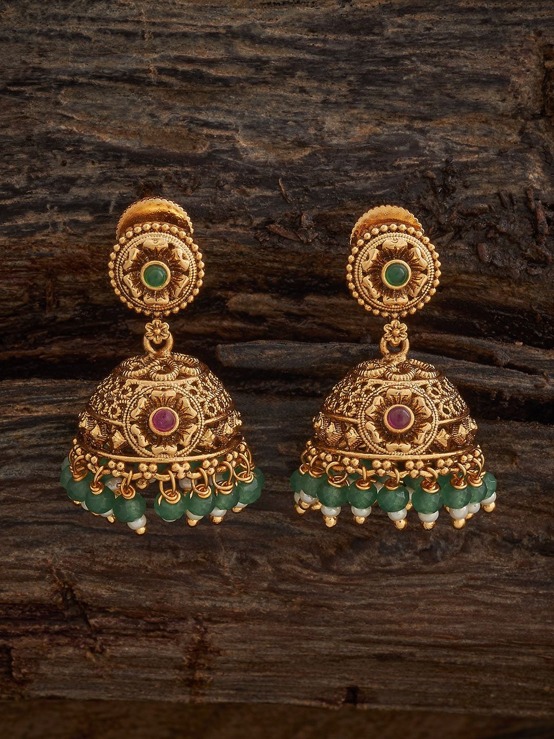 Kushal's Fashion Jewellery Ruby Gold-Plated Ethnic Antique Dome Shaped Jhumkas Earrings
Kushal's Fashion Jewellery Ruby Gold-Plated Ethnic Antique Dome Shaped Jhumkas Earrings