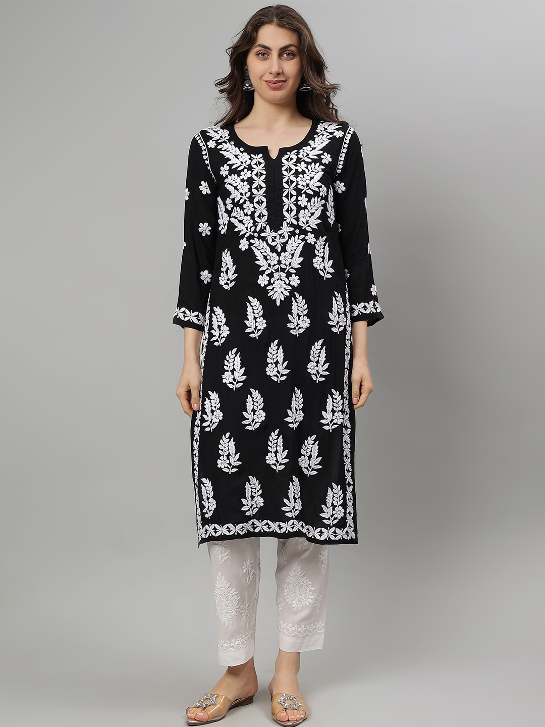 Seva Chikan Floral Embroidered Notch Neck Modal Lucknowi Chikankari Straight Kurta, Black
Seva Chikan Floral Embroidered Notch Neck Modal Lucknowi Chikankari Straight Kurta, Black