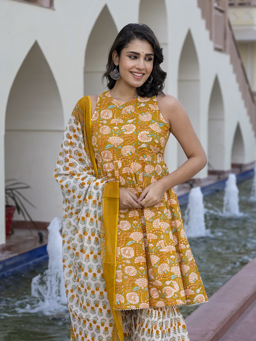 KALINI Women Floral Printed Regular Pure Cotton Kurta with Palazzos & With Dupatta, Mustard
KALINI Women Floral Printed Regular Pure Cotton Kurta with Palazzos & With Dupatta, Mustard