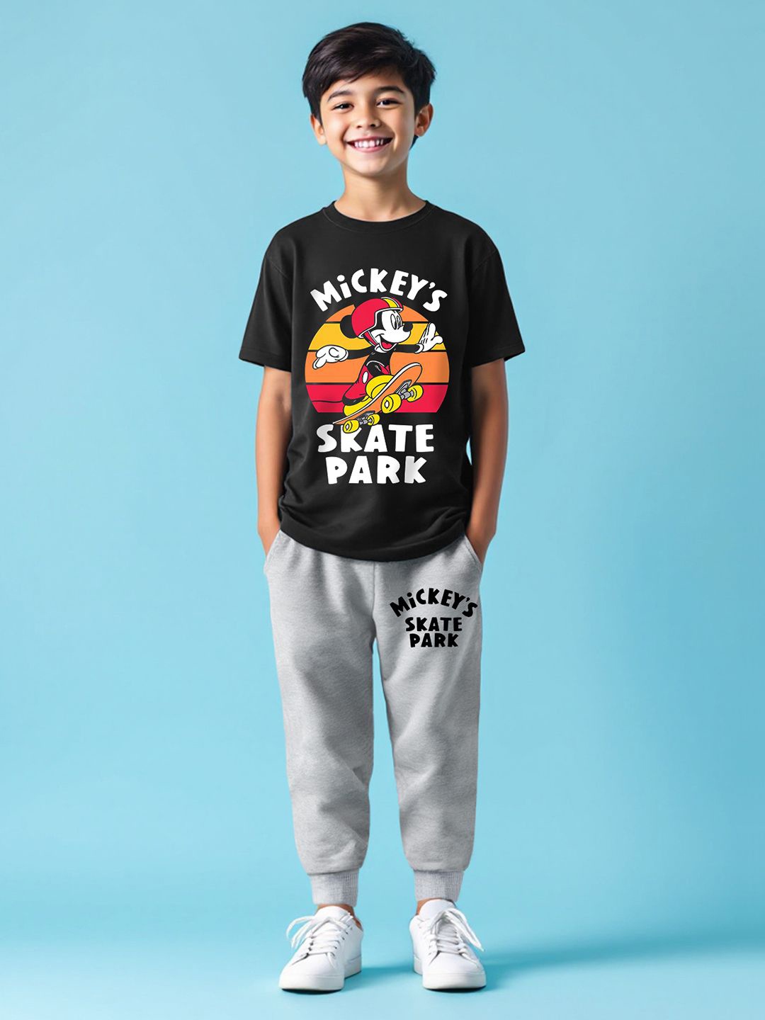 Disney By Miss and Chief Boys Mickey Mouse Printed Round Neck T-shirt With Joggers, Black
Disney By Miss and Chief Boys Mickey Mouse Printed Round Neck T-shirt With Joggers, Black