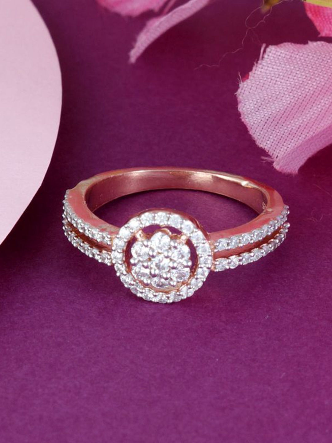 Tuanz Silver Jewelry 925 Sterling Silver Rose Gold-Plated Cubic Zircon-Studded Finger Ring
Tuanz Silver Jewelry 925 Sterling Silver Rose Gold-Plated Cubic Zircon-Studded Finger Ring