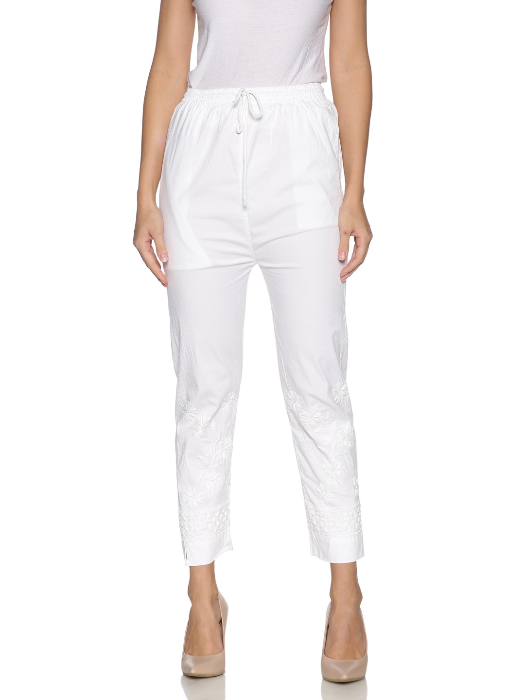 Fashionable Chikan Handikraft Women Floral Embroidered Tailored Straight Fit Trousers, White
Fashionable Chikan Handikraft Women Floral Embroidered Tailored Straight Fit Trousers, White