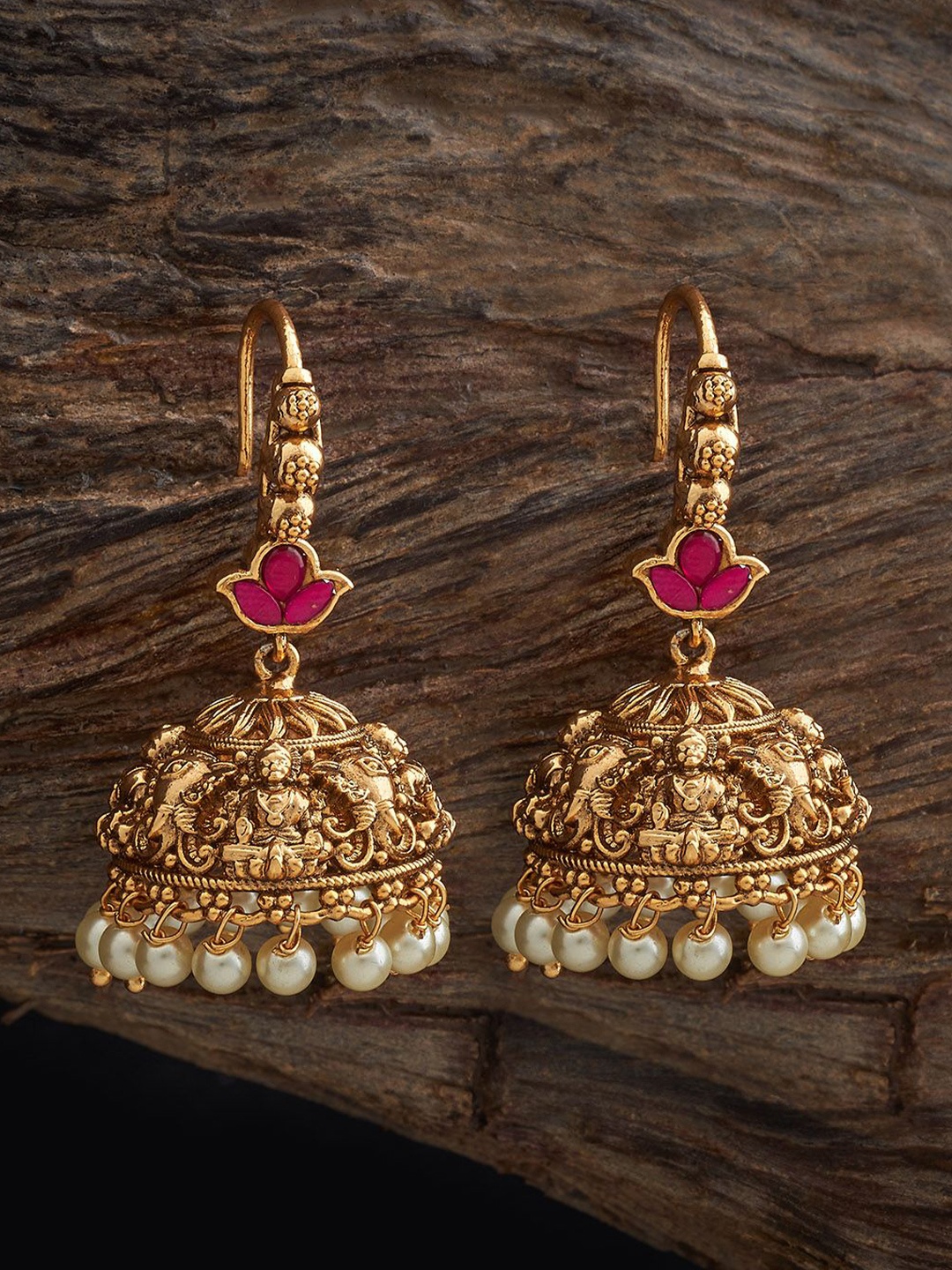 Kushal's Fashion Jewellery Ruby Gold-Plated Ethnic Antique Dome Shaped Jhumkas Earrings
Kushal's Fashion Jewellery Ruby Gold-Plated Ethnic Antique Dome Shaped Jhumkas Earrings