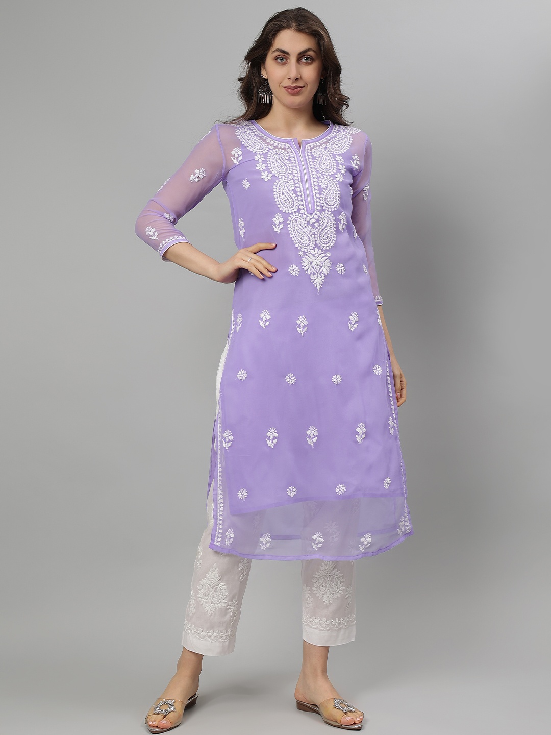 Seva Chikan Floral Embroidered Notch Neck Georgette Lucknowi Chikankari Straight Kurta, Purple
Seva Chikan Floral Embroidered Notch Neck Georgette Lucknowi Chikankari Straight Kurta, Purple