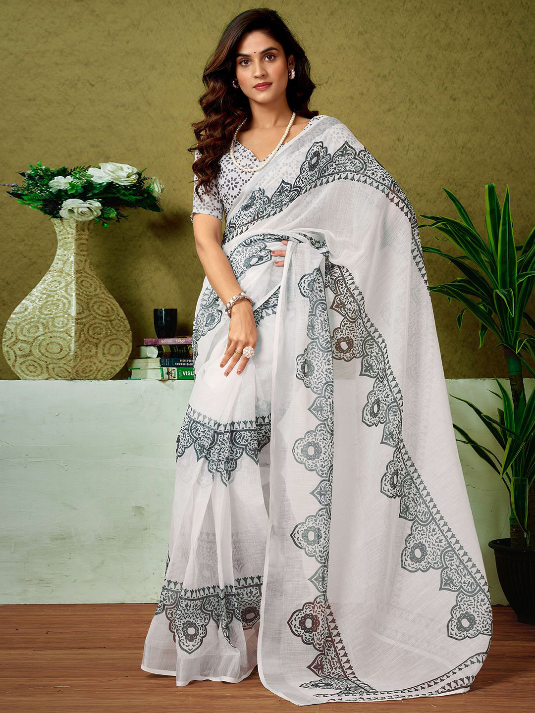 all about you Ethnic Motifs Pure Linen Ready to Wear Tussar Saree, White
all about you Ethnic Motifs Pure Linen Ready to Wear Tussar Saree, White